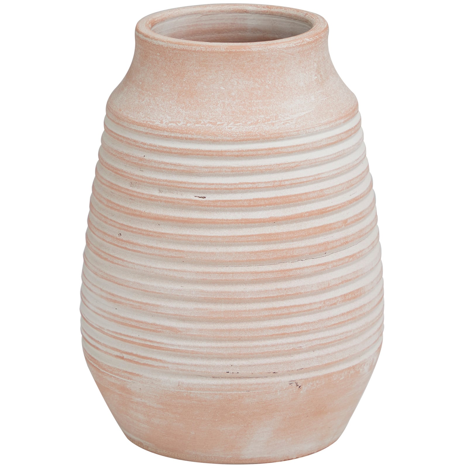 11" Pink Ceramic Whitewashed Ribbed Vase