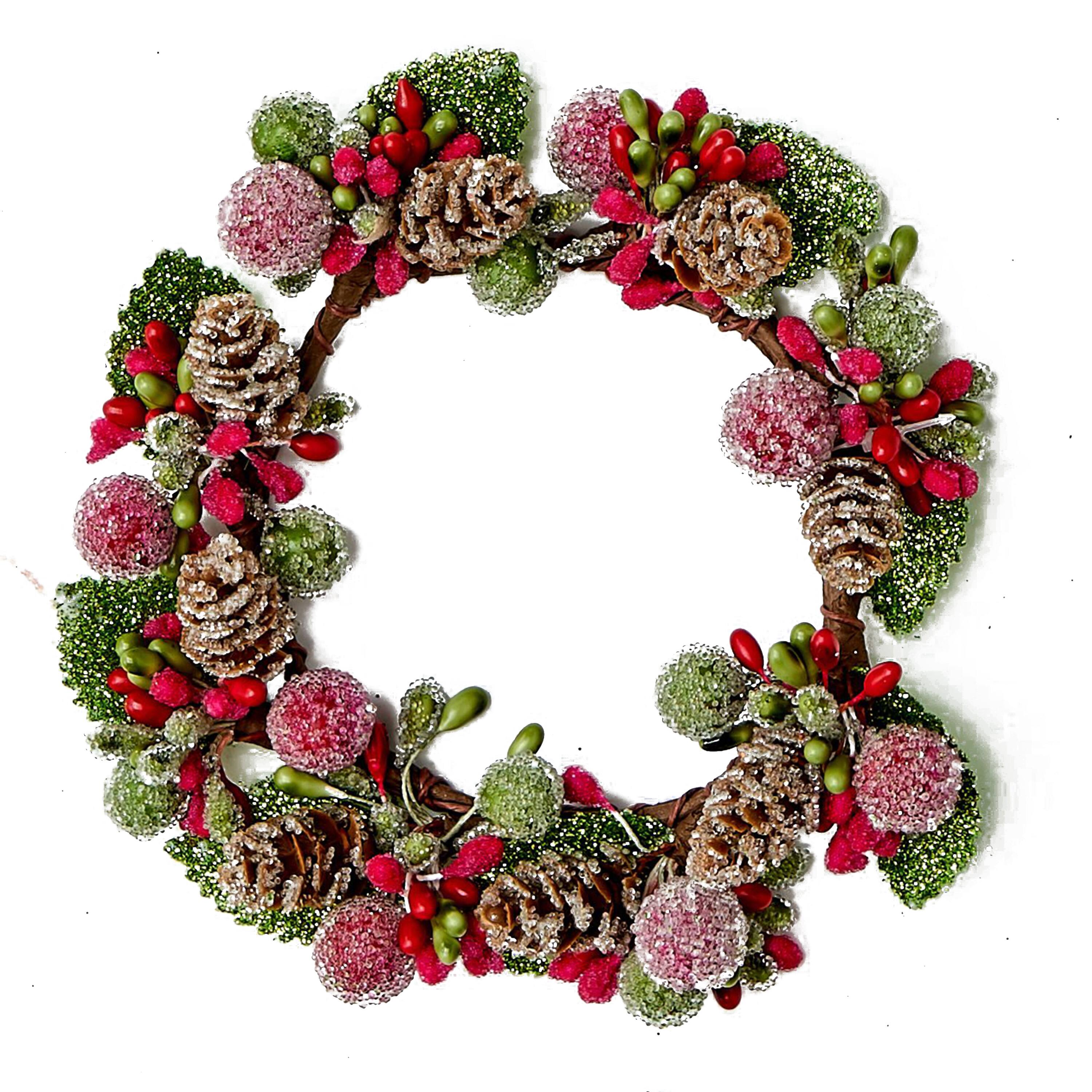 3.25" Christmas Frosted Berry & Pinecone Candle Rings, 2ct.