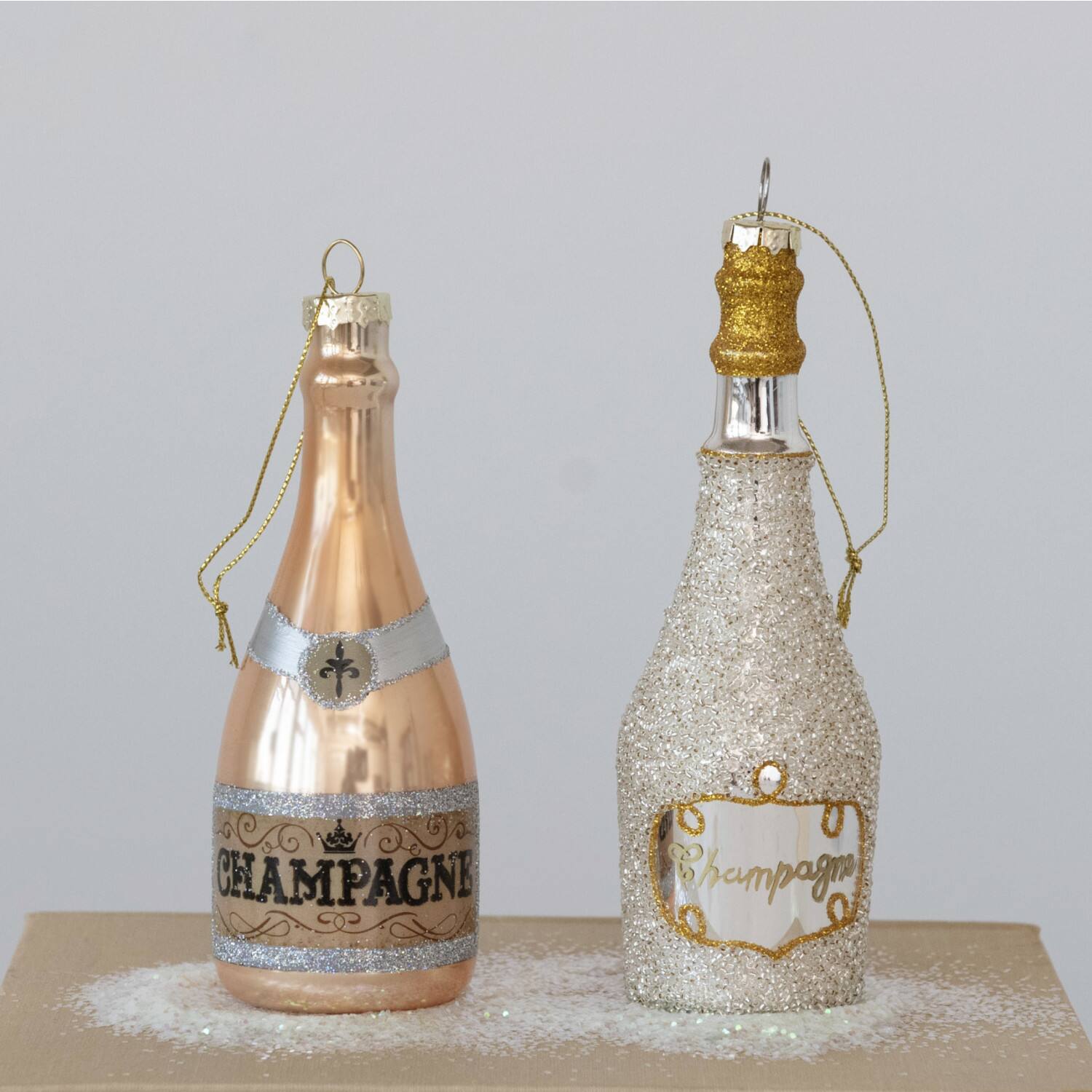 Hello Honey&#xAE; 6&#x22; Gold Glass Champagne Bottle Ornament