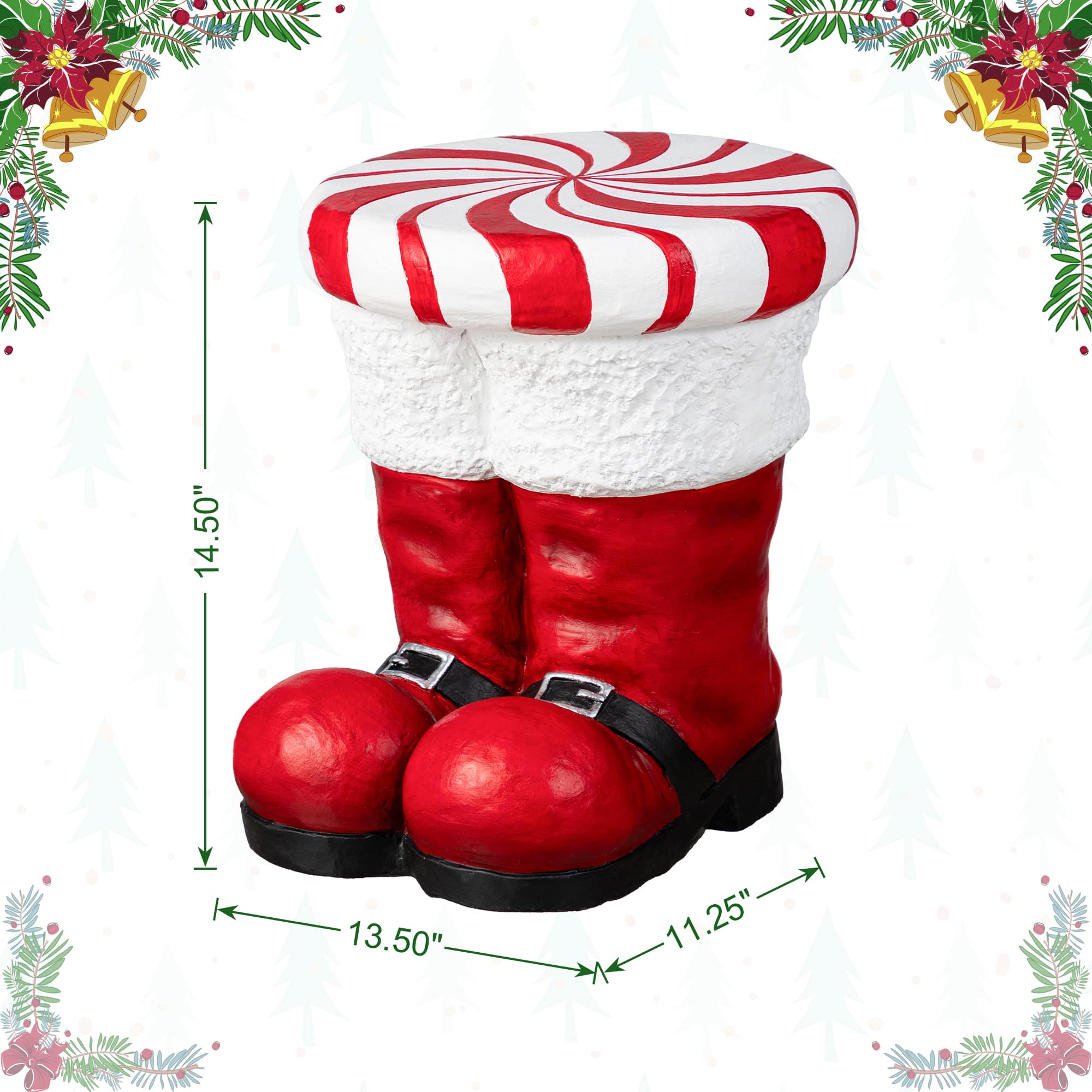 Glitzhome&#xAE; 14.5&#x22;H Christmas MGO Peppermint Boot Stool or Accent Table