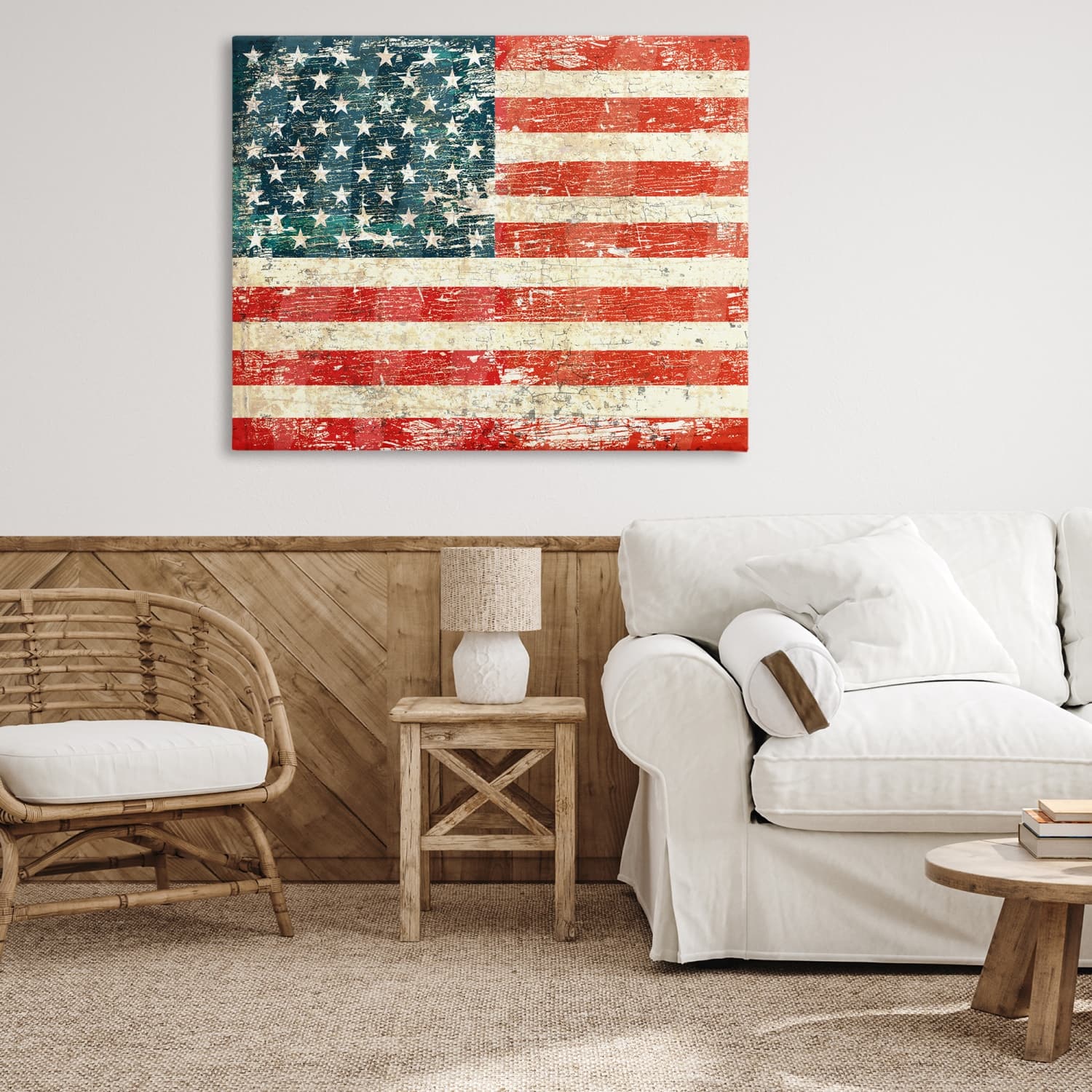 Stupell Industries Rustic American Flag Canvas Wall Art