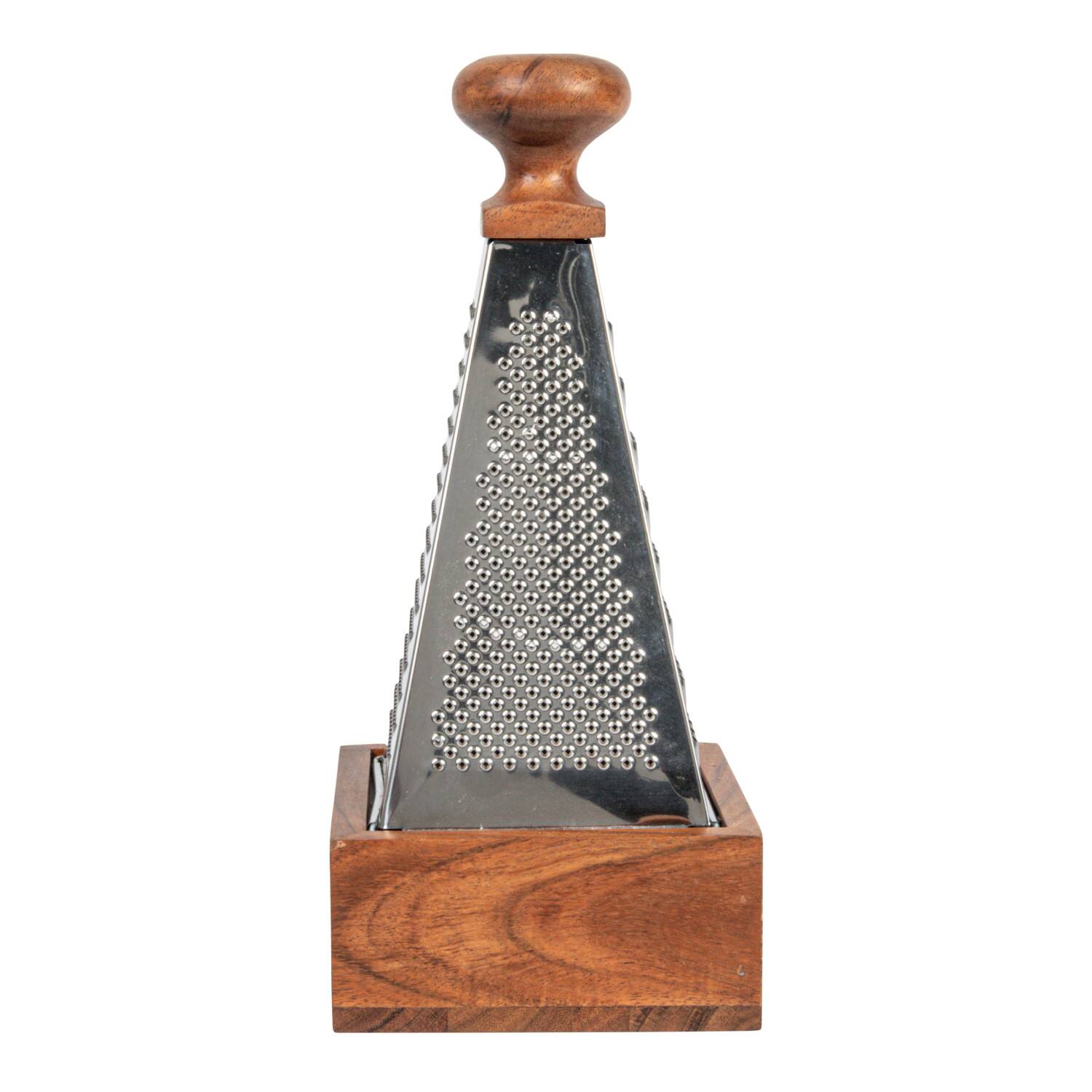 Hello Honey® 7" Handheld Stainless Steel Grater with Acacia Wood Handle & Square Base