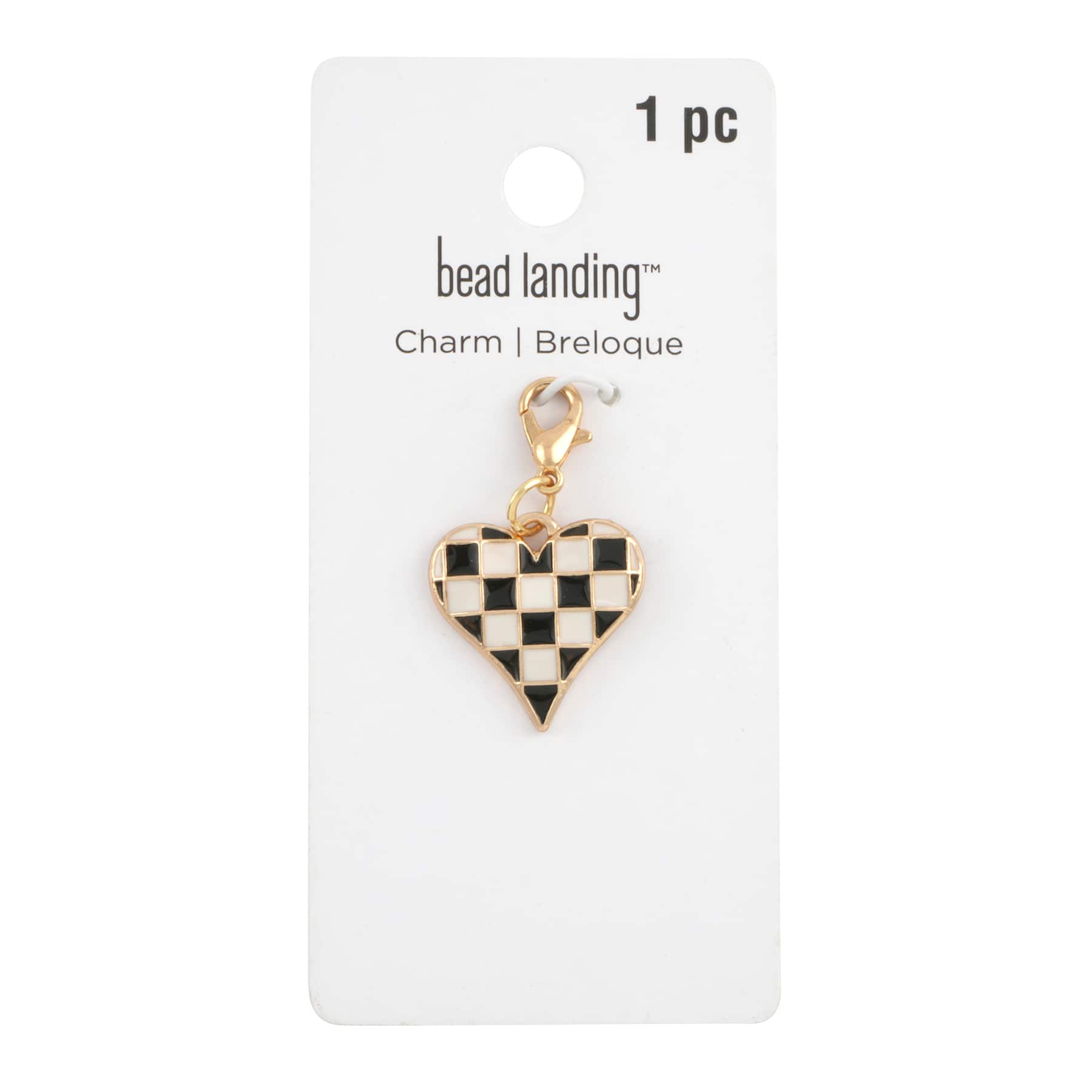 12 Pack: Black &#x26; White Checker Heart Charm by Bead Landing&#x2122;
