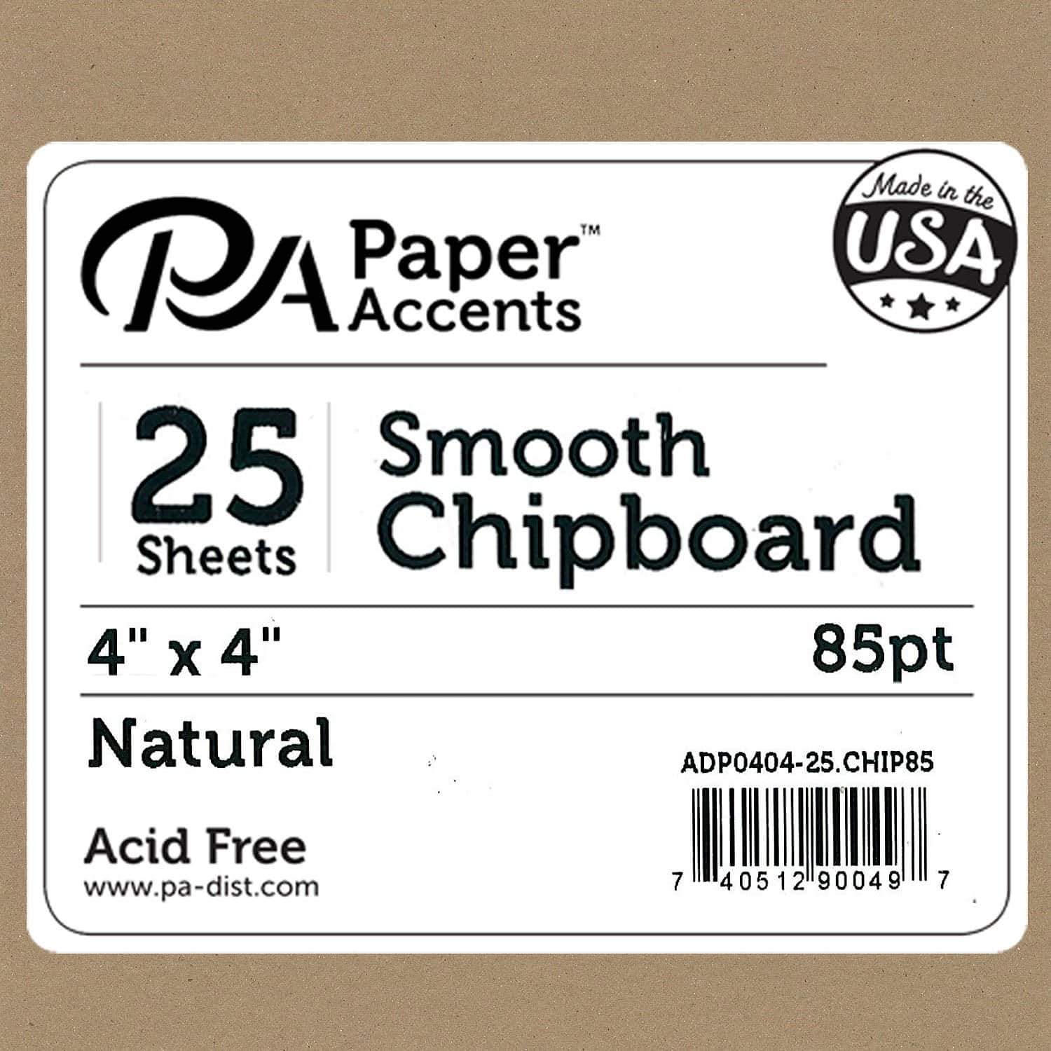 PA Paper&#x2122; Accents Natural 4&#x22; x 4&#x22; 85pt. 2X Heavy Smooth Chipboard, 25 Sheets