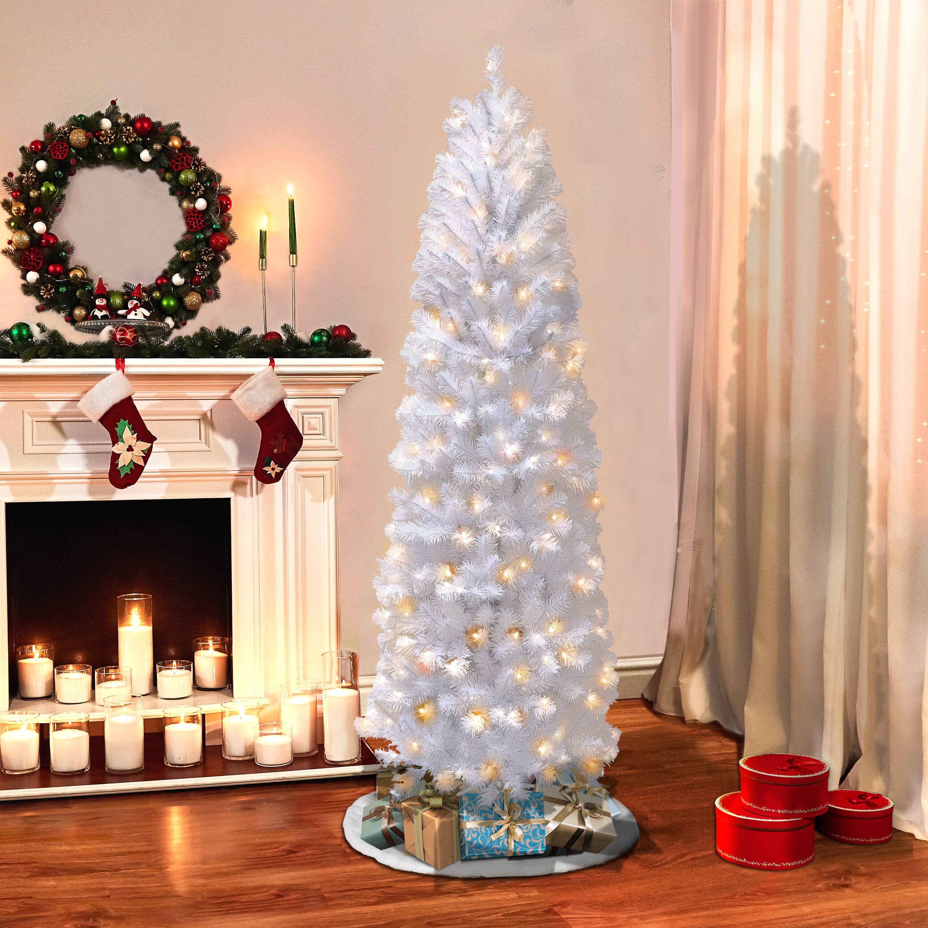 7.5ft. Pre-Lit White Pencil Northern Fir Artificial Christmas Tree, Clear Lights