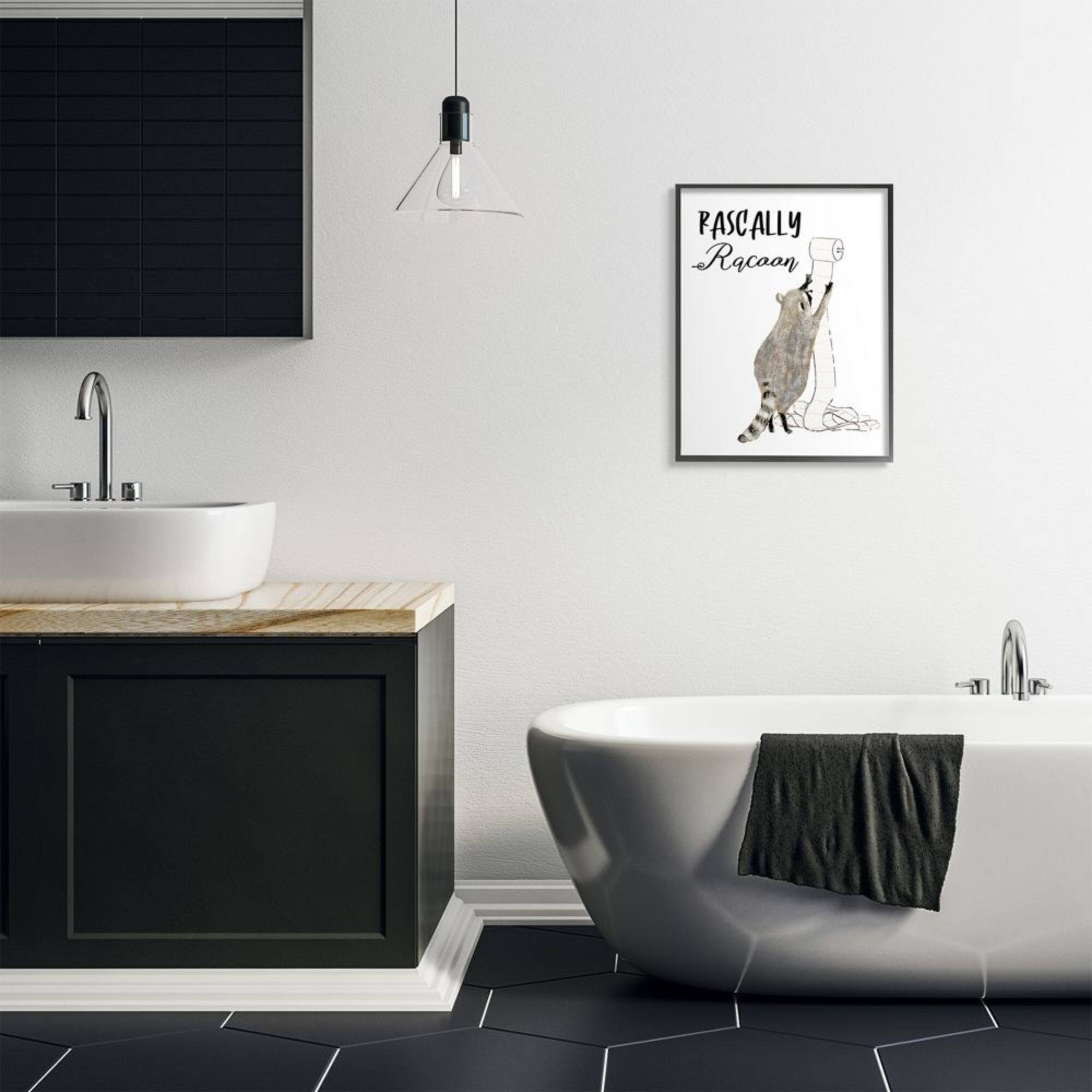 Stupell Industries Rascally Racoon Text with Toilet Paper Roll Framed Wall Art