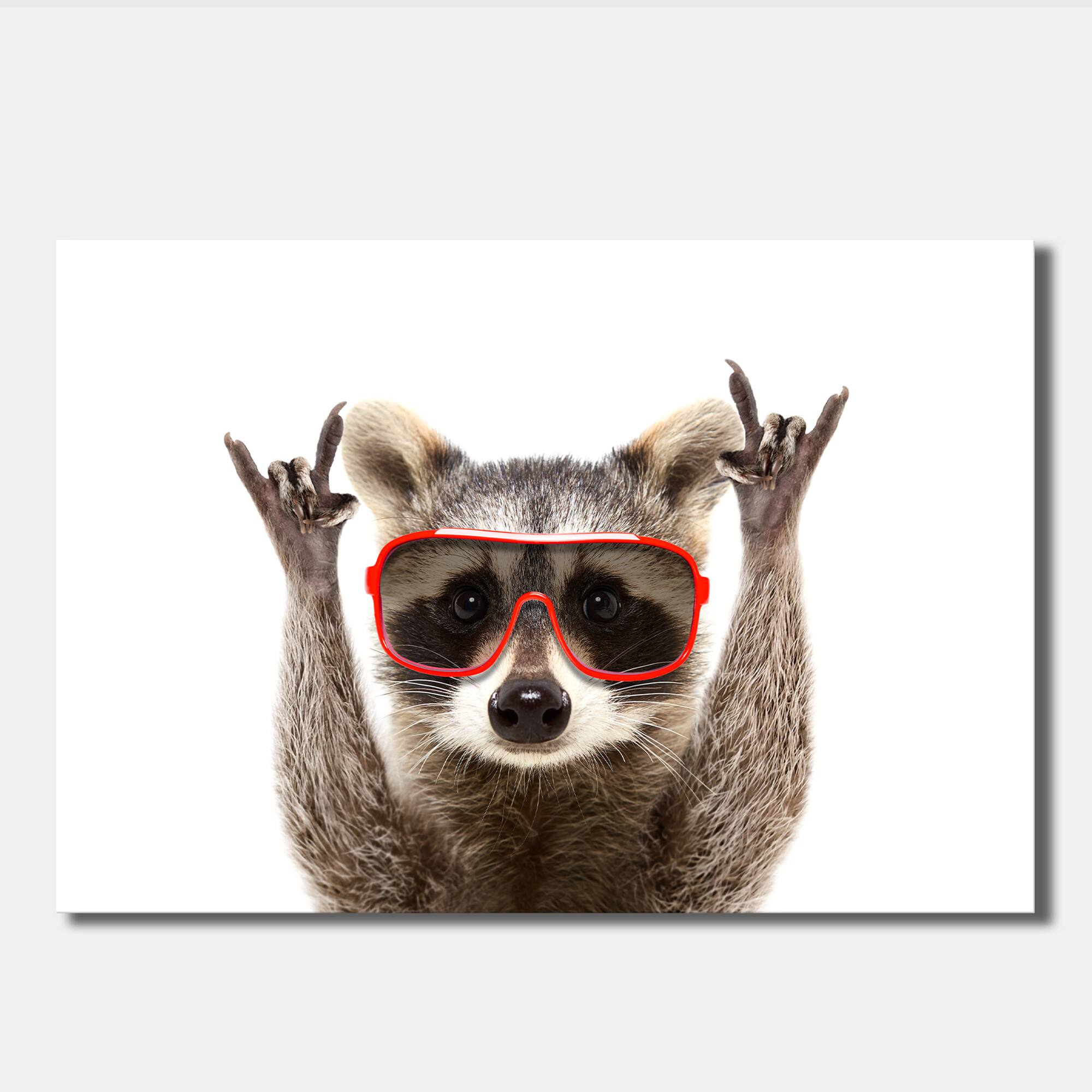 Designart - Raccoon With Red Sunglasses - Animals Canvas Wall Art Print
