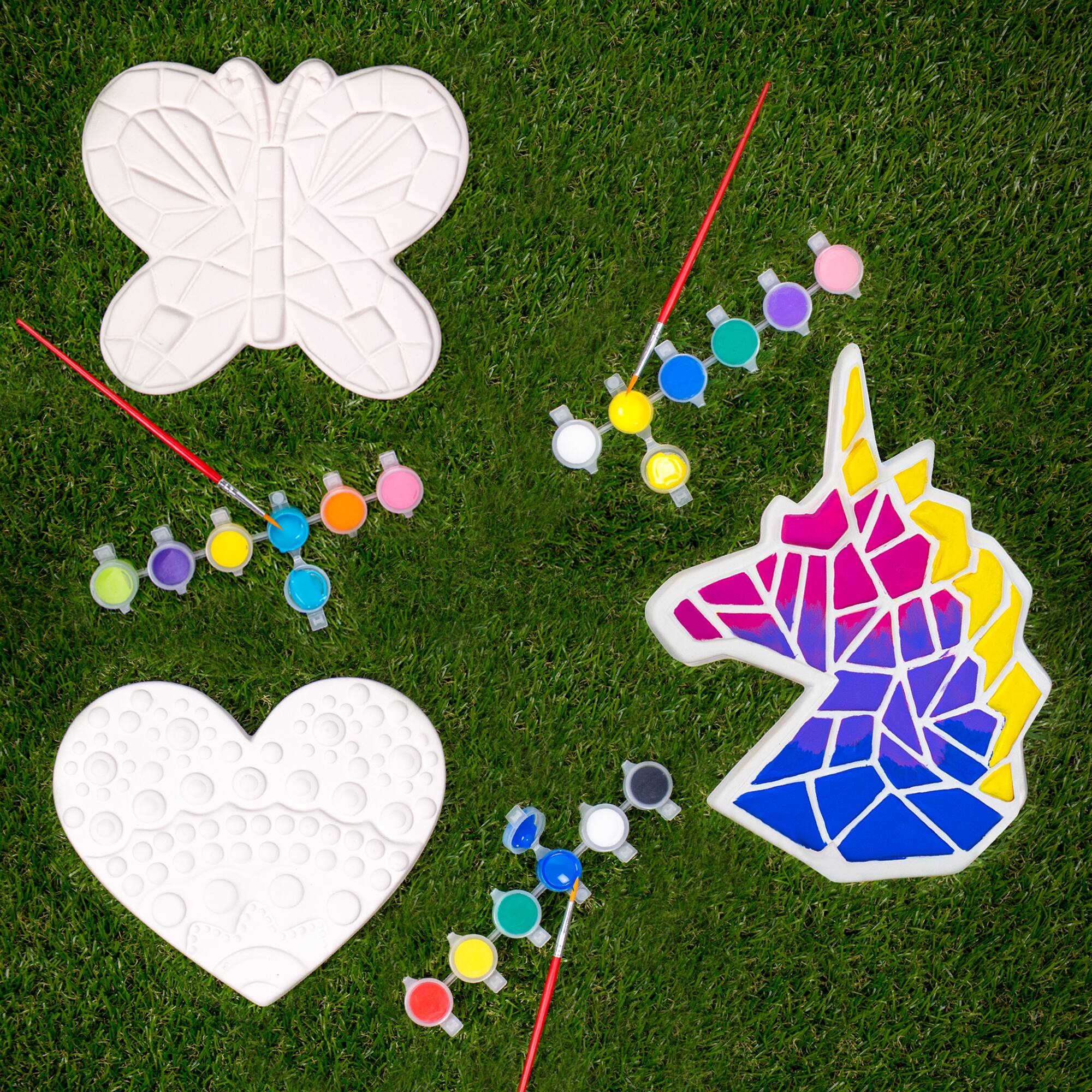 Creative Roots® Paint Your Own Stepping Stones Multipack with Butterfly, Unicorn & Heart Stepping Stones