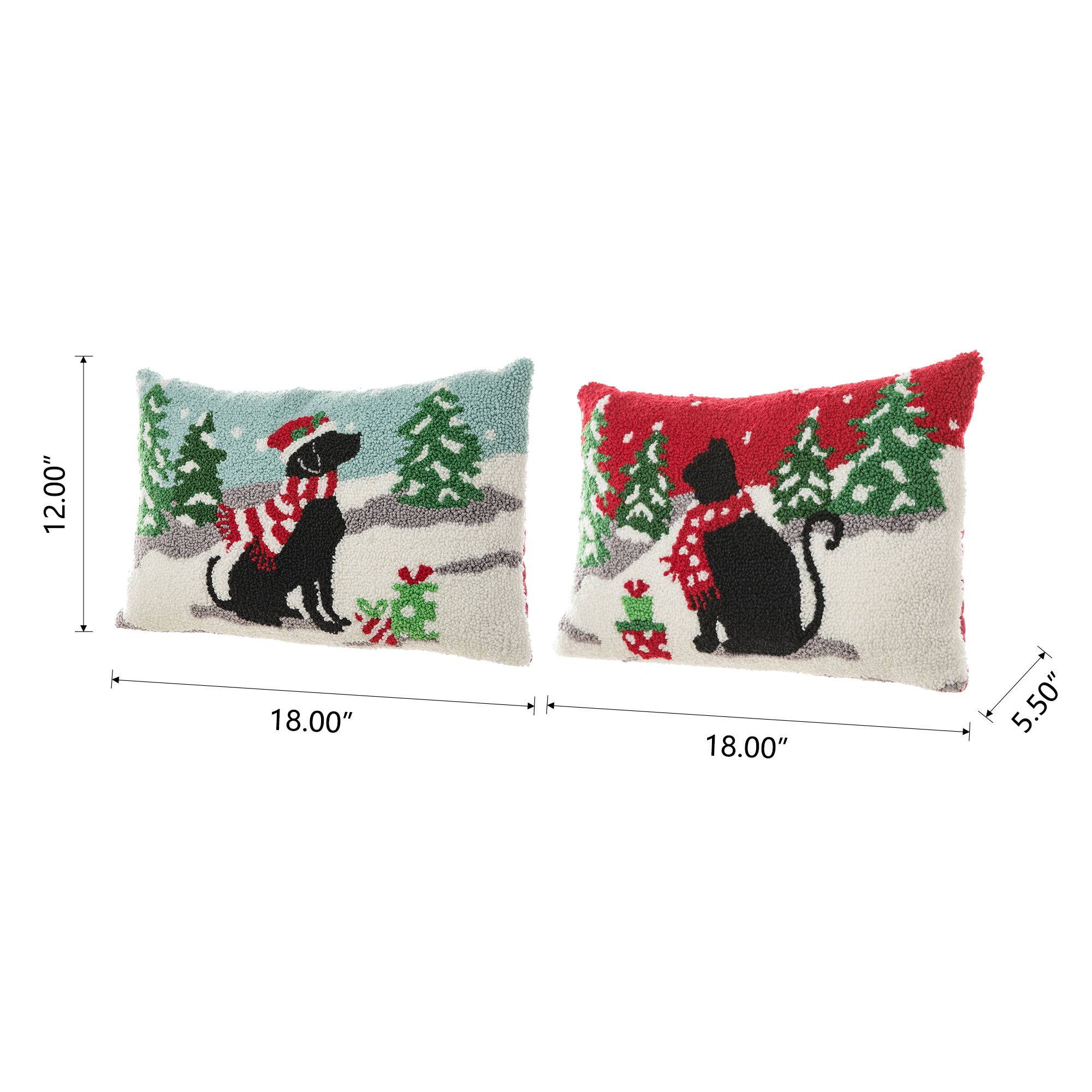 Glitzhome&#xAE; Hooked Christmas Cat &#x26; Dog Pillows, 2ct.