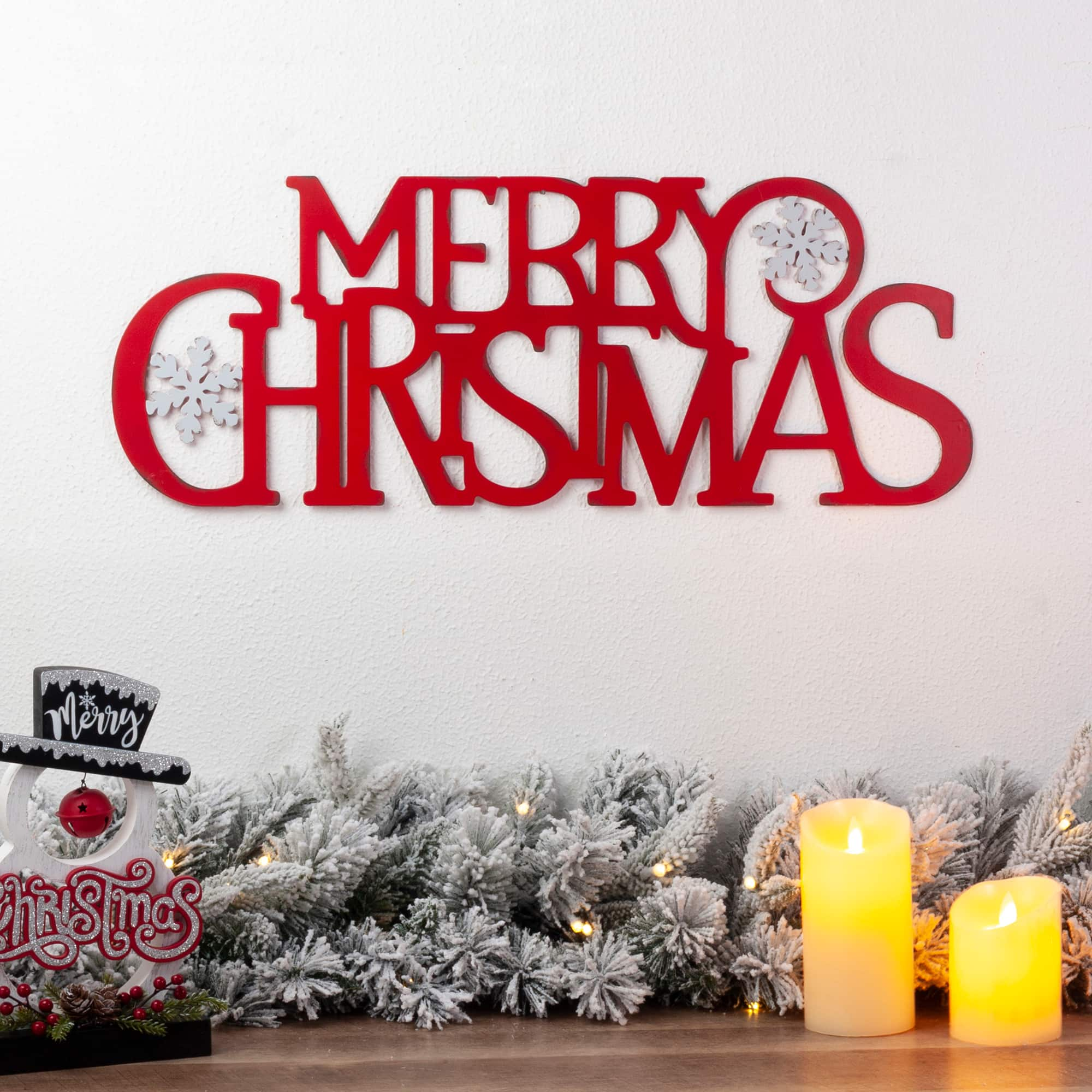 Glitzhome&#xAE; 24&#x22; Red Merry Christmas Metal Wall D&#xE9;cor