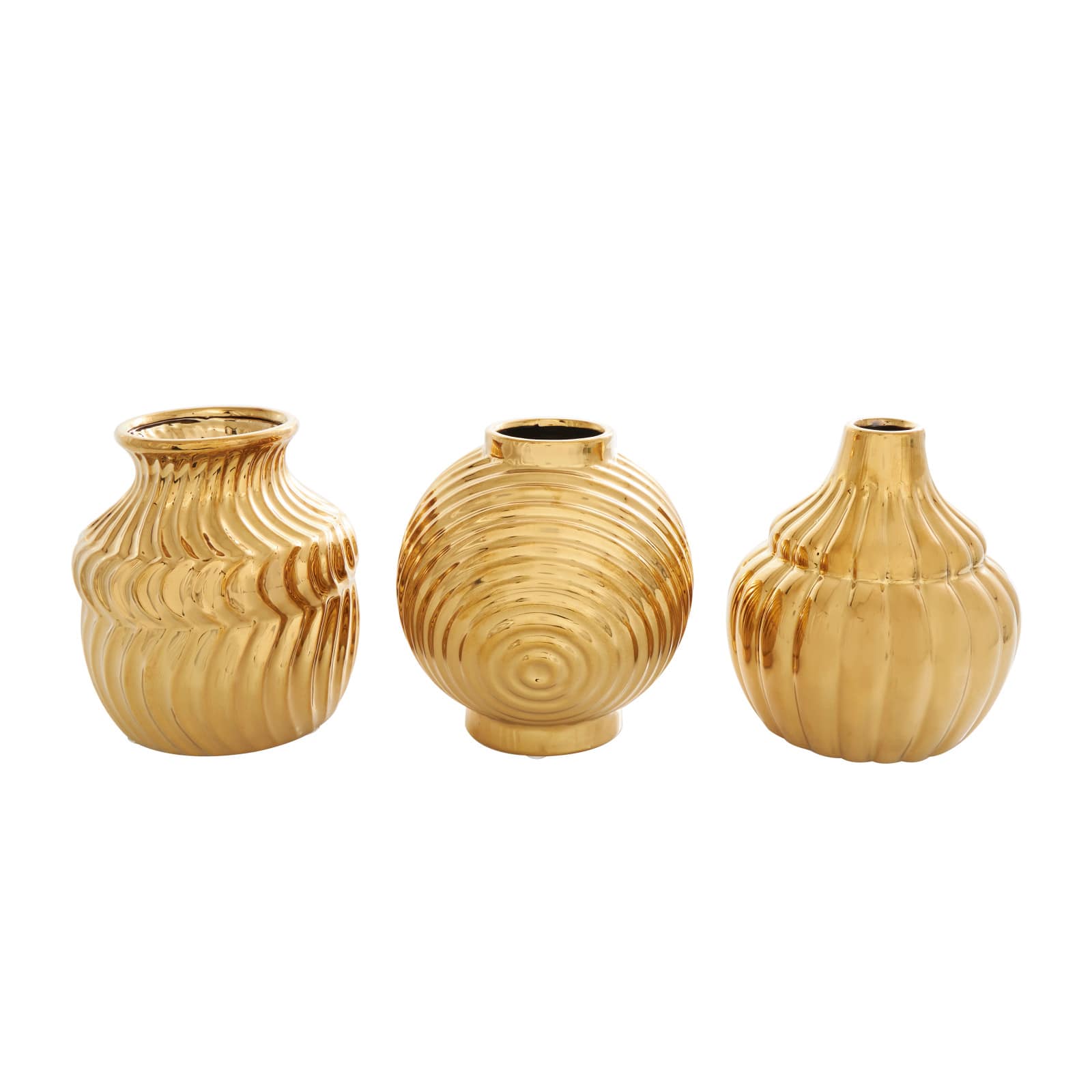 Gold Ceramic Abstract Small Textured Vase Set