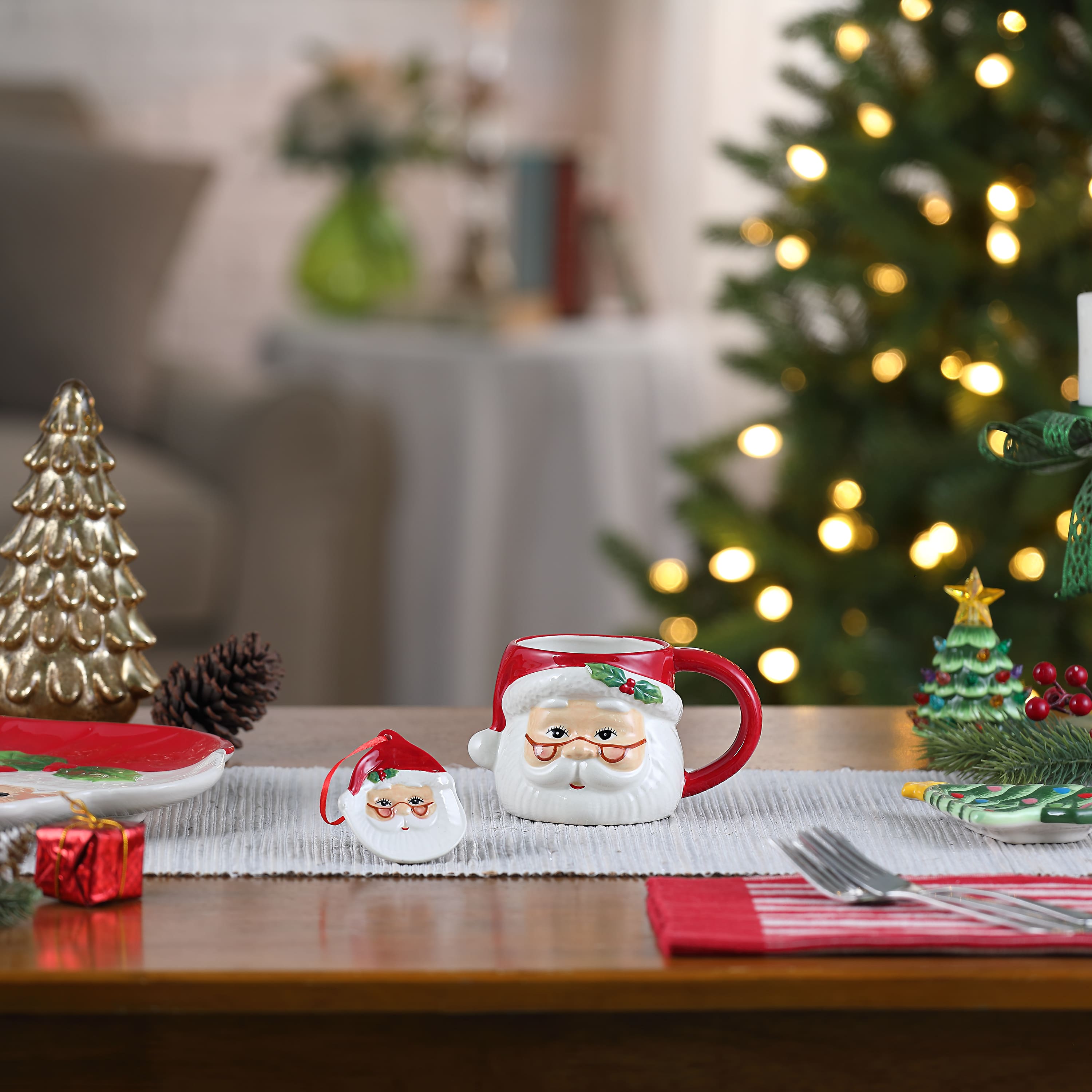 Mr. Christmas 16oz. Ceramic Santa Mug & Ornament Set