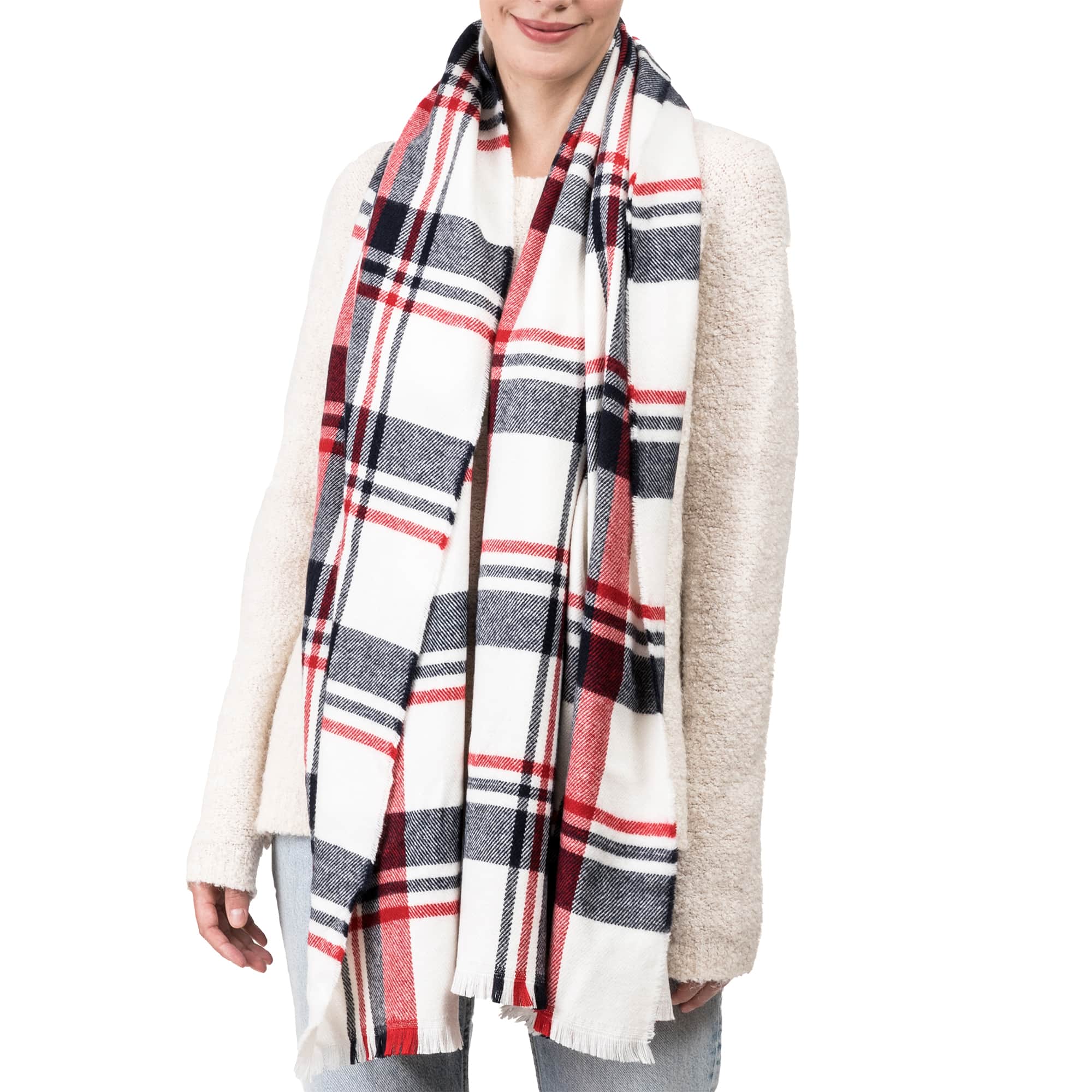 Glitzhome&#xAE; 70&#x22; Red, White &#x26; Navy Scarf with Fringe