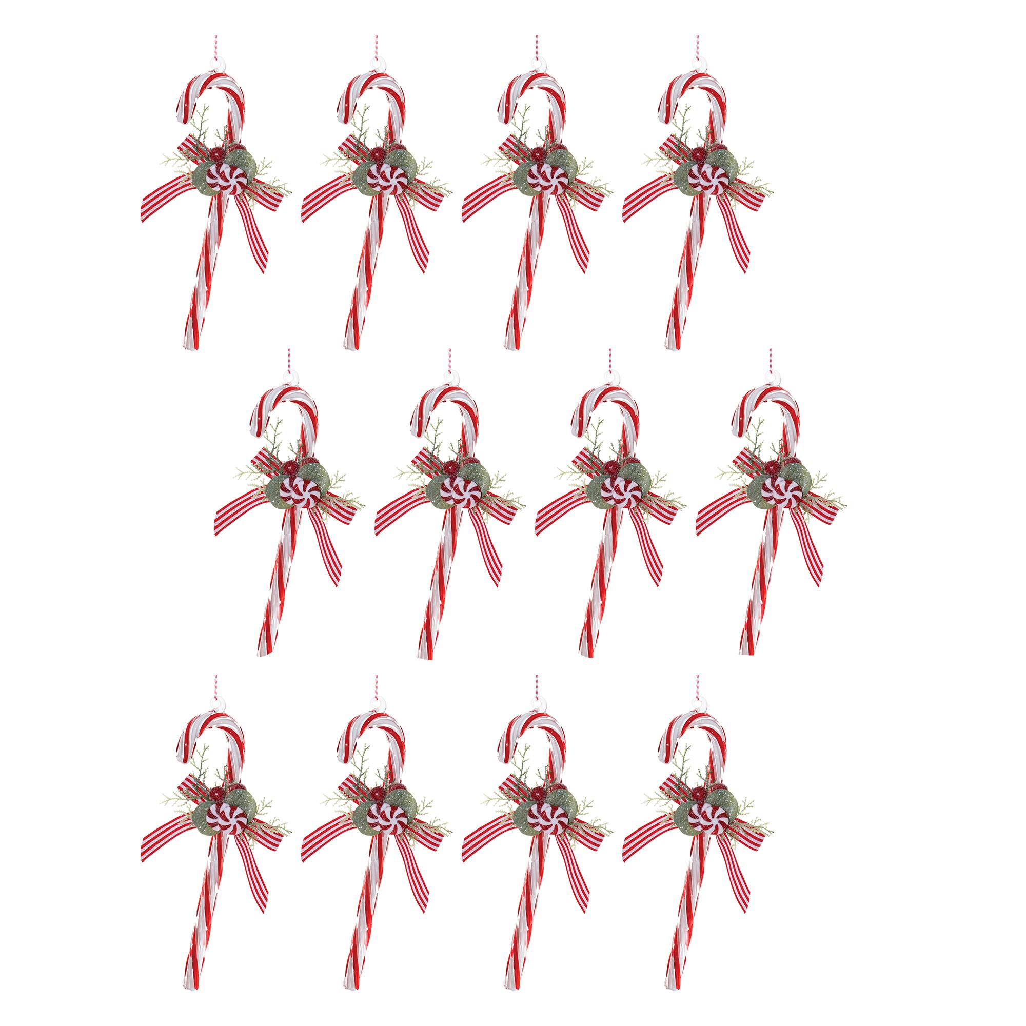 9.75&#x22; Glass Peppermint Candy Cane Ornaments, 12ct.