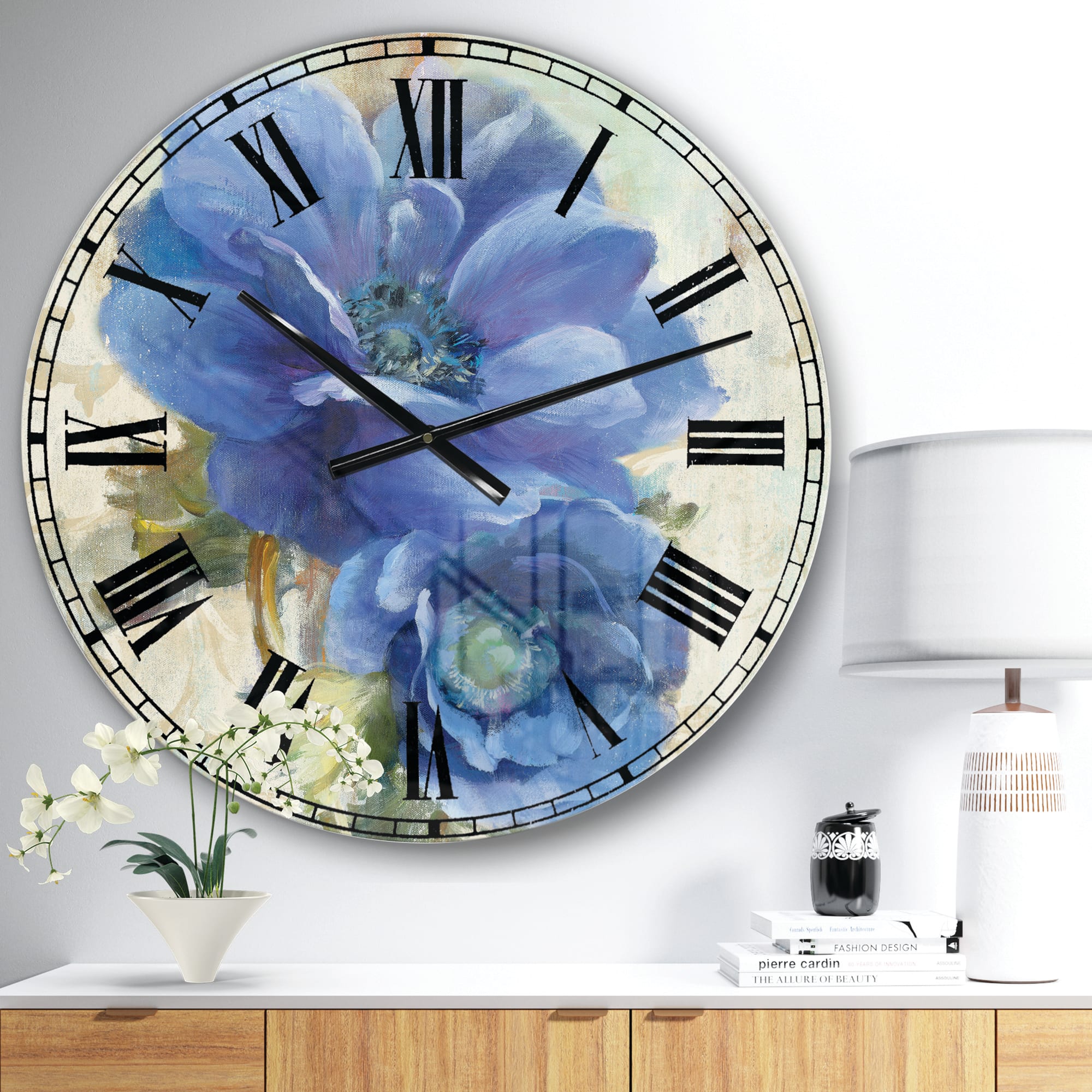 Designart Blue Handpainted Anemone Flower Wall Clock