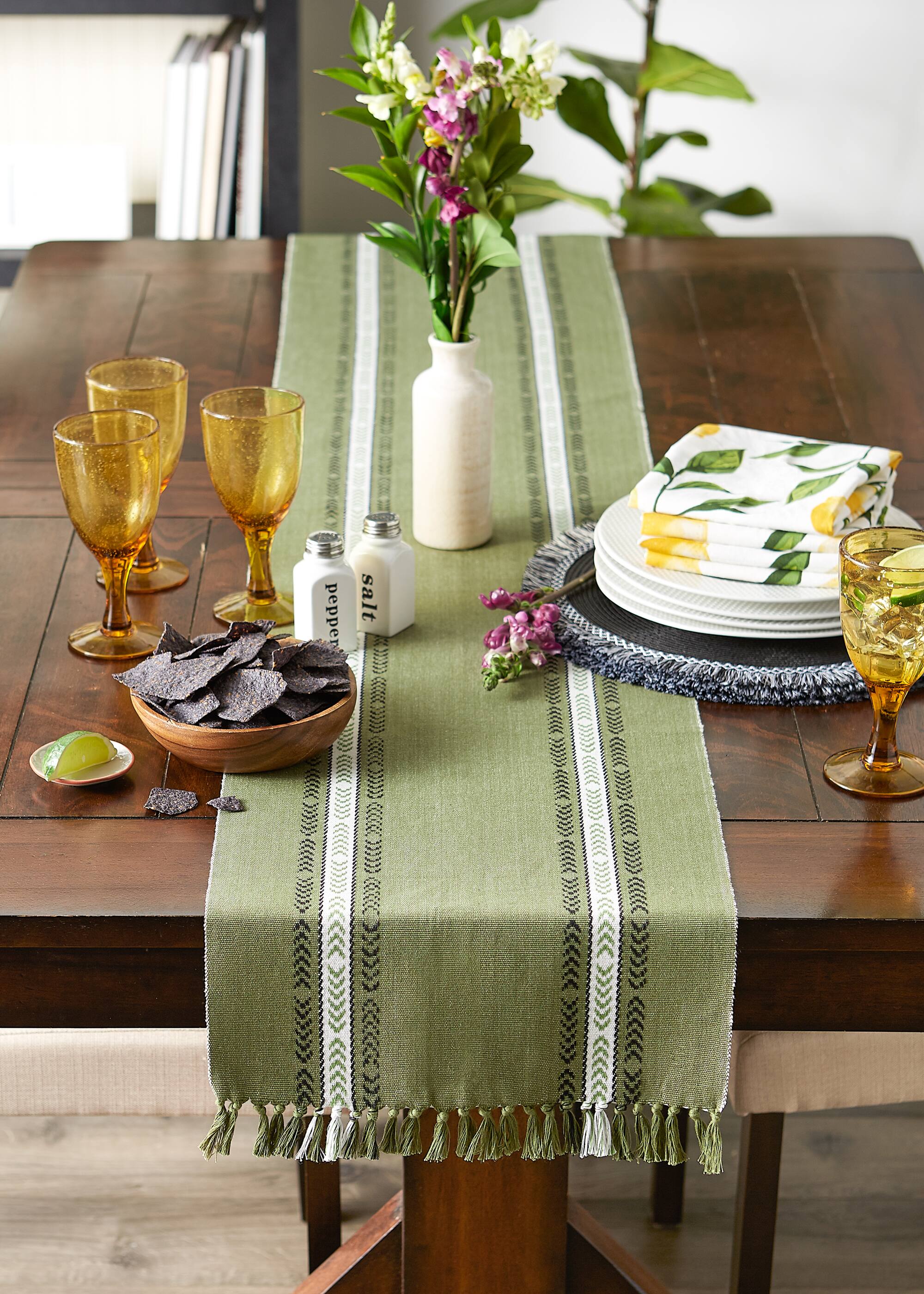 DII® 108" Dobby Striped Fringe Ribbed Table Runner