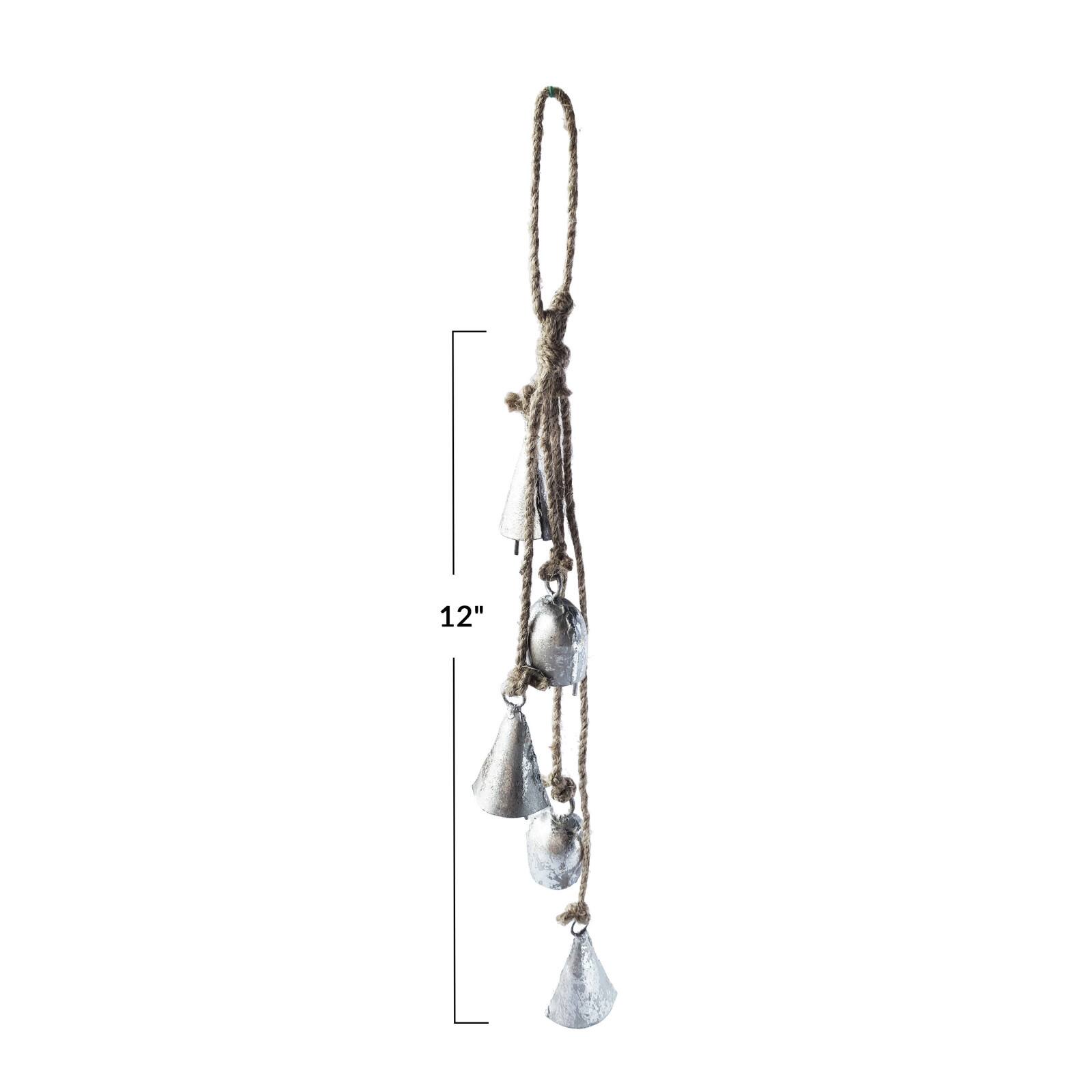 Hello Honey&#xAE; 12&#x22; Antique Silver Handmade Hanging Metal Bells with Jute Rope