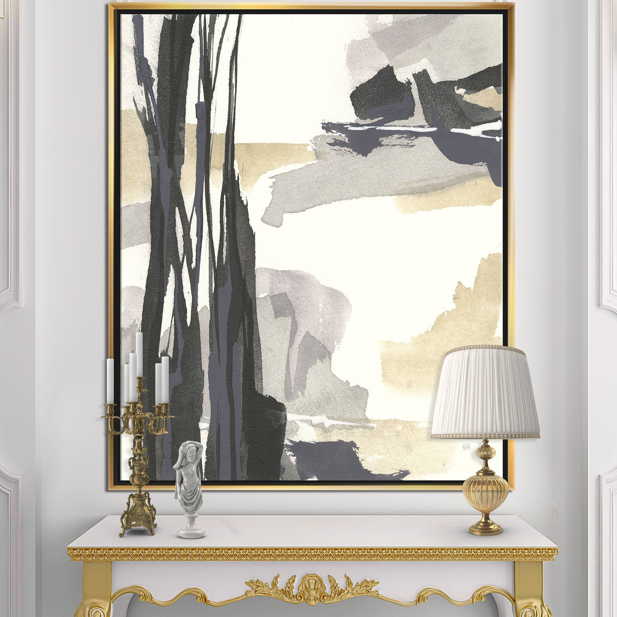 Designart - Glam Dancing shape II - Modern & Contemporary Canvas in Gold Frame