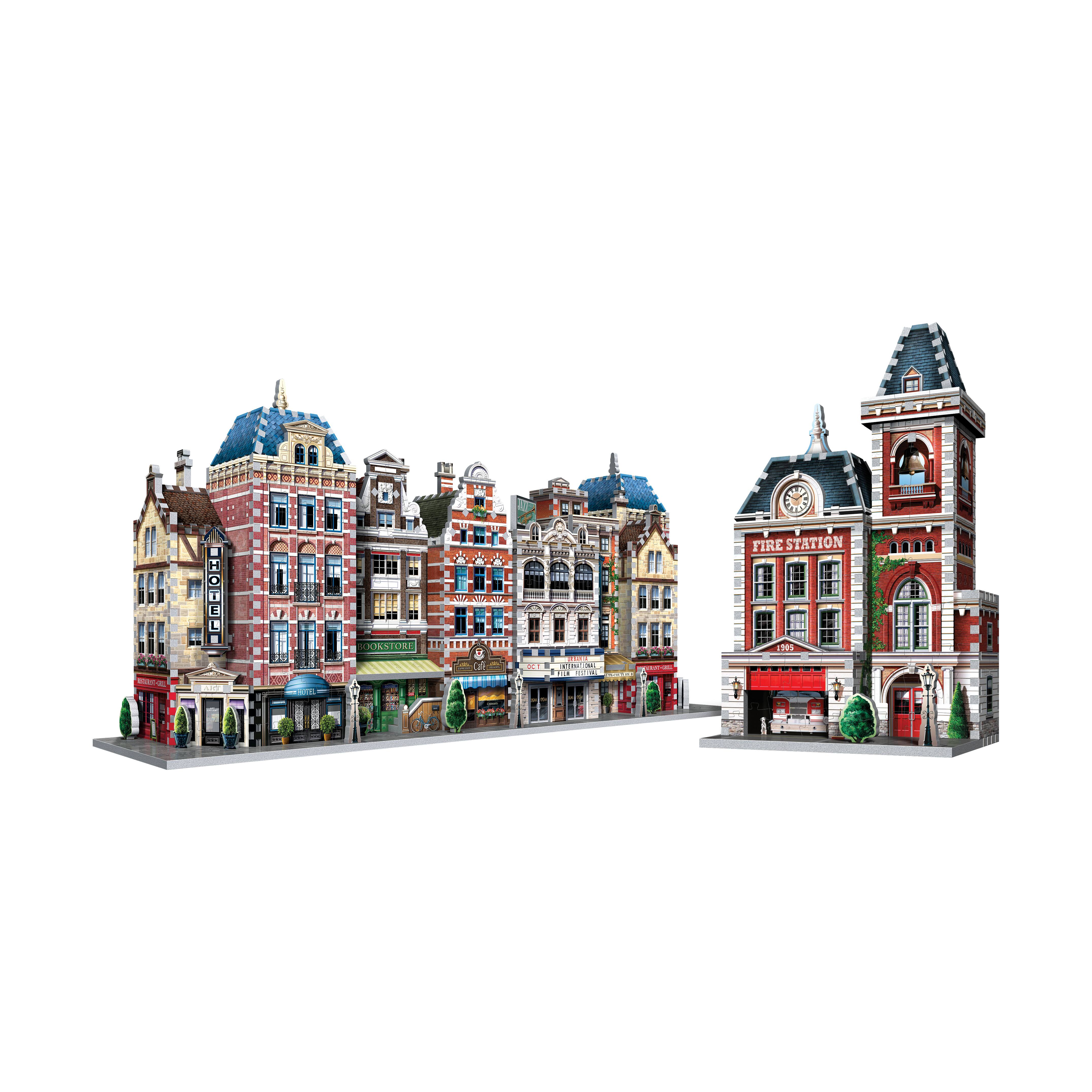 Urbania Collection - 4 3D Puzzles: Hotel, Cinema, Cafe, and Fire Station: 1165 Pcs