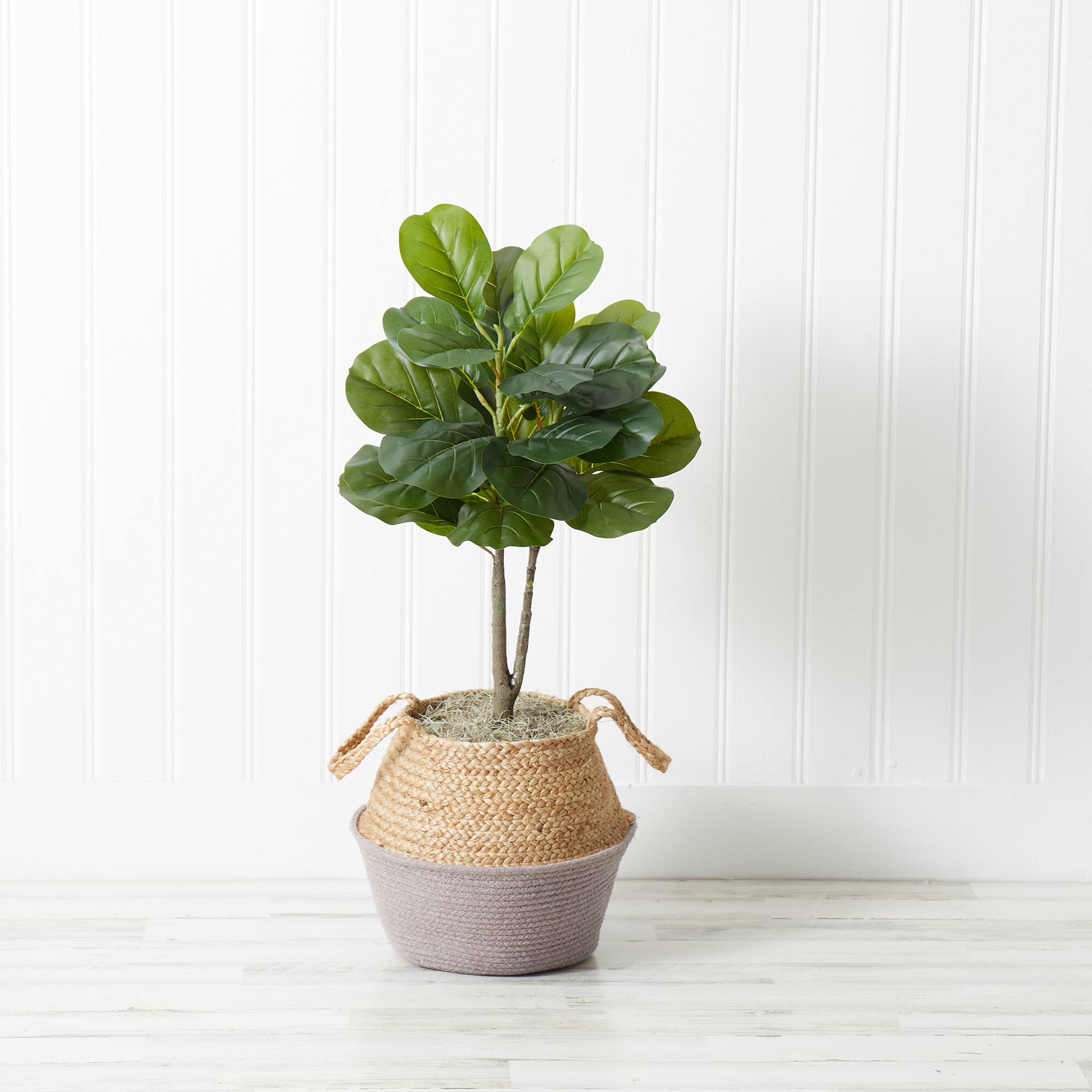3ft. Artificial Fiddle Leaf Fig Tree With Handmade Cotton & Jute Woven Basket DIY Kit