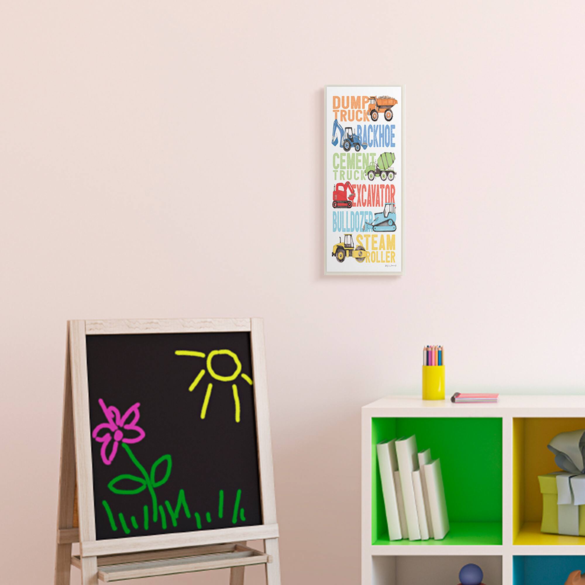 Stupell Industries Kid's Traditional Construction Vehicles Playful Bold Text, 7" x 17"