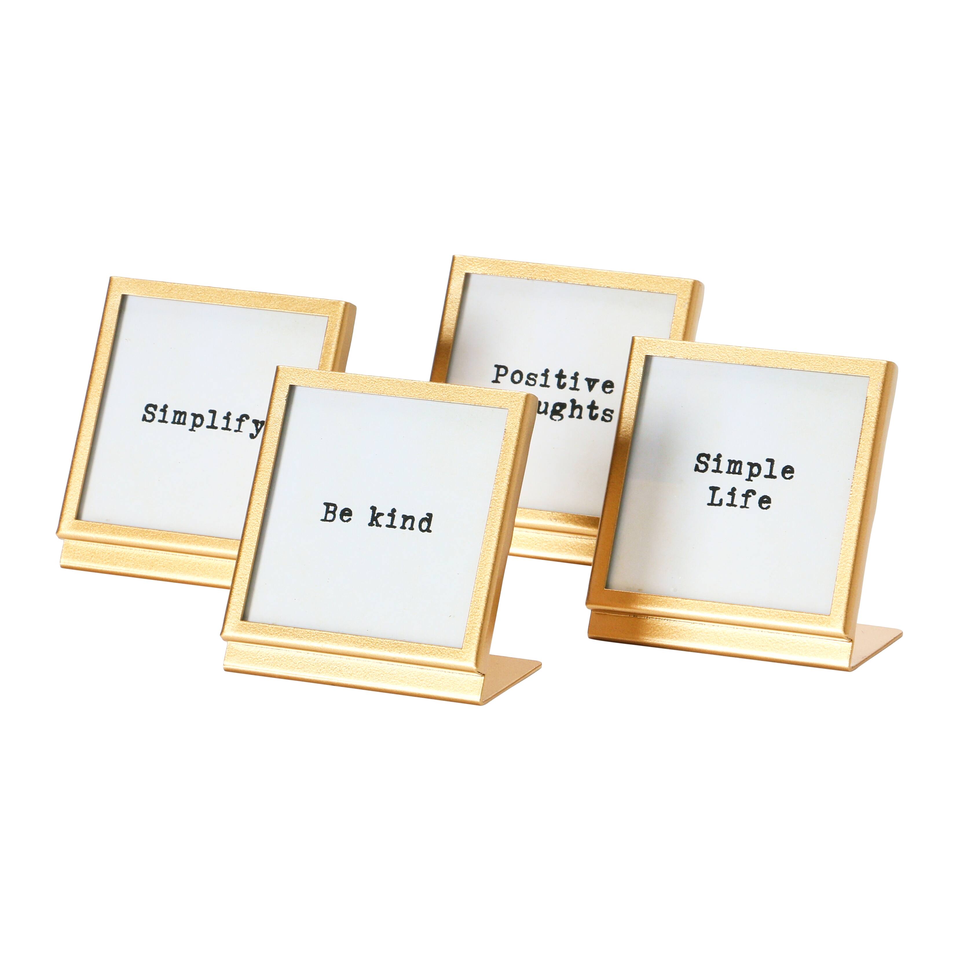 Hello Honey® 4 Pack Metal & Glass 3" Square Frame with Easel & Saying