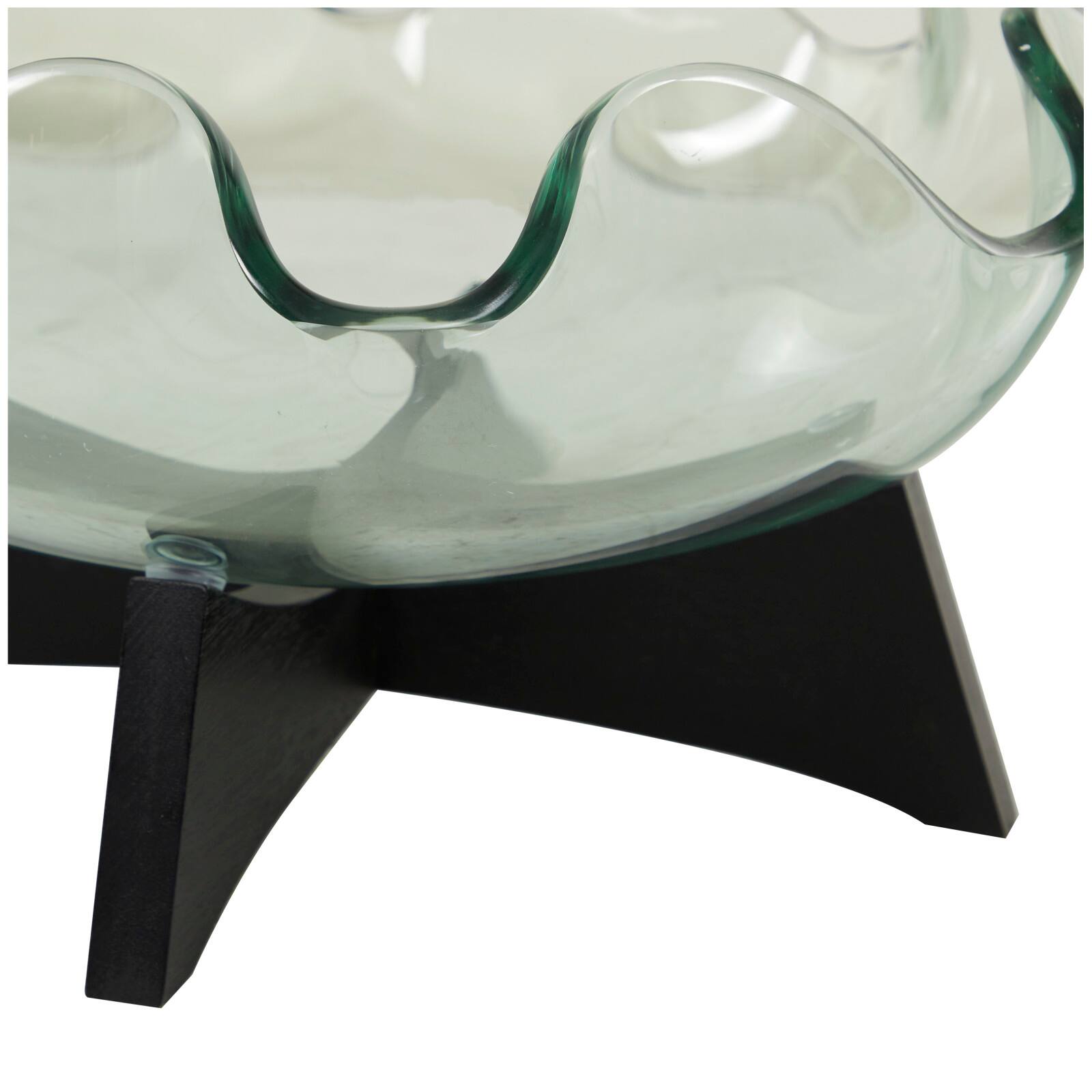 16&#x22; Clear Glass Kitchen Serving Bowl with Black Wooden Stand
