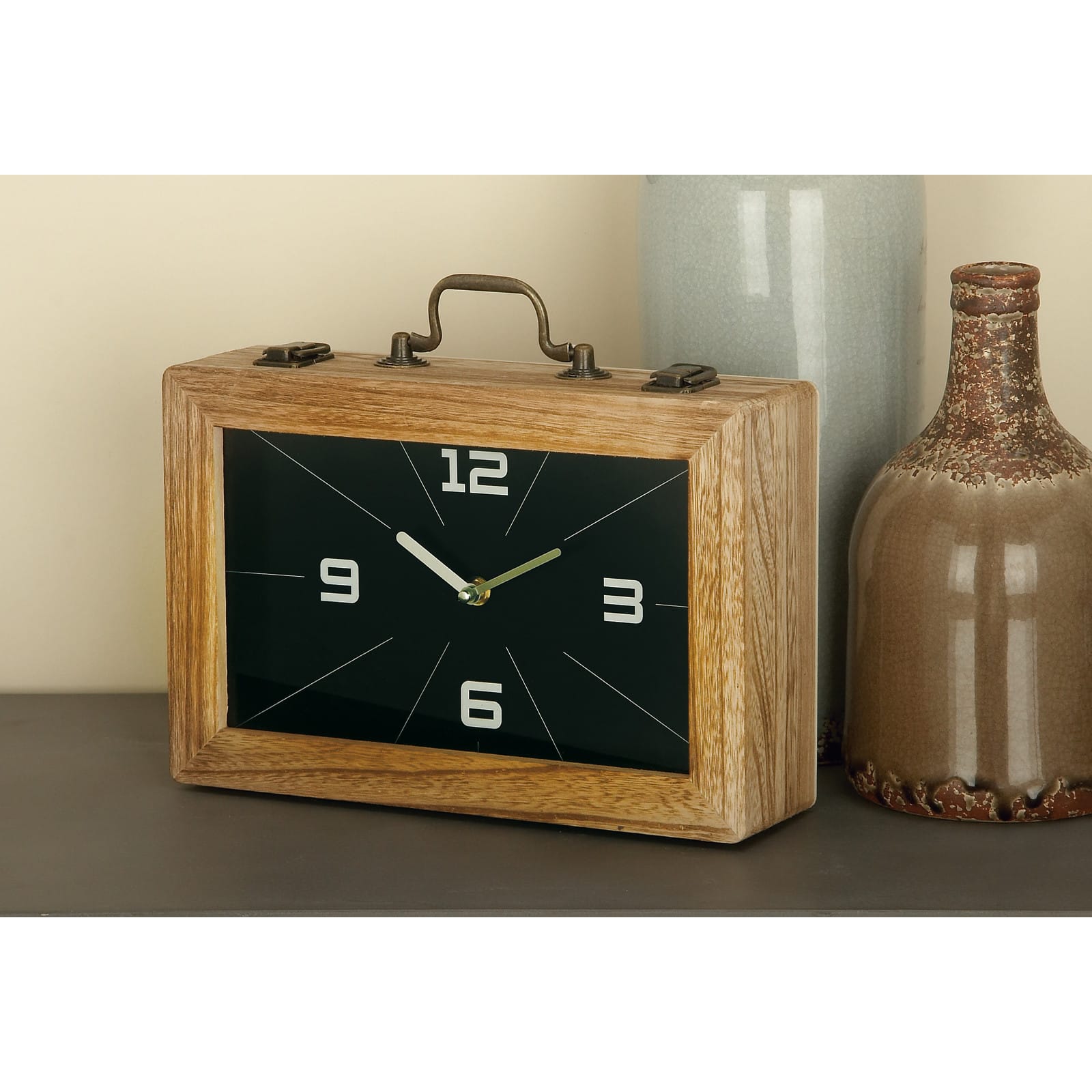 12&#x22; Black Wood Natural Rectangular Box Clock