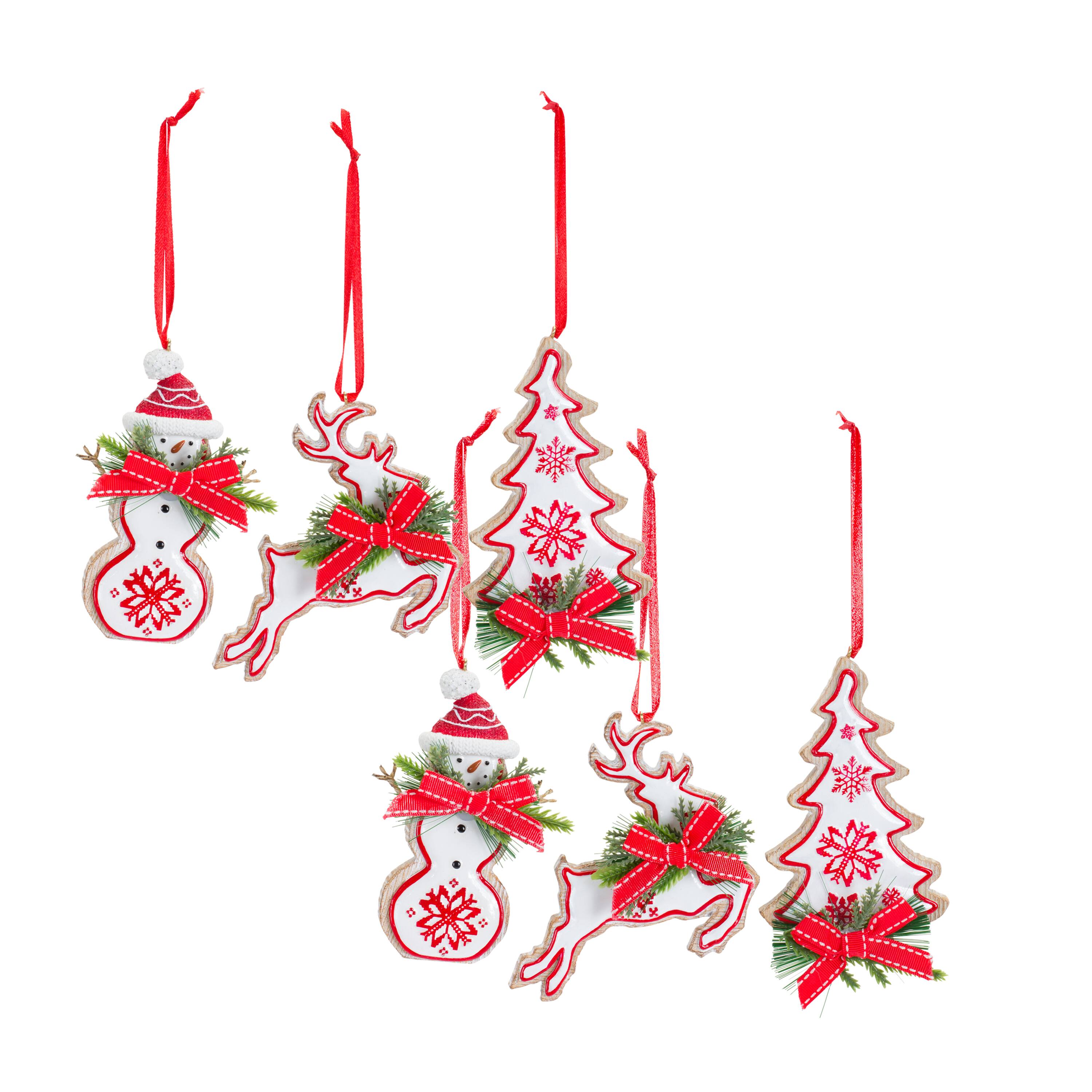 6 Pack Red &#x26; White Christmas Icon Ornaments