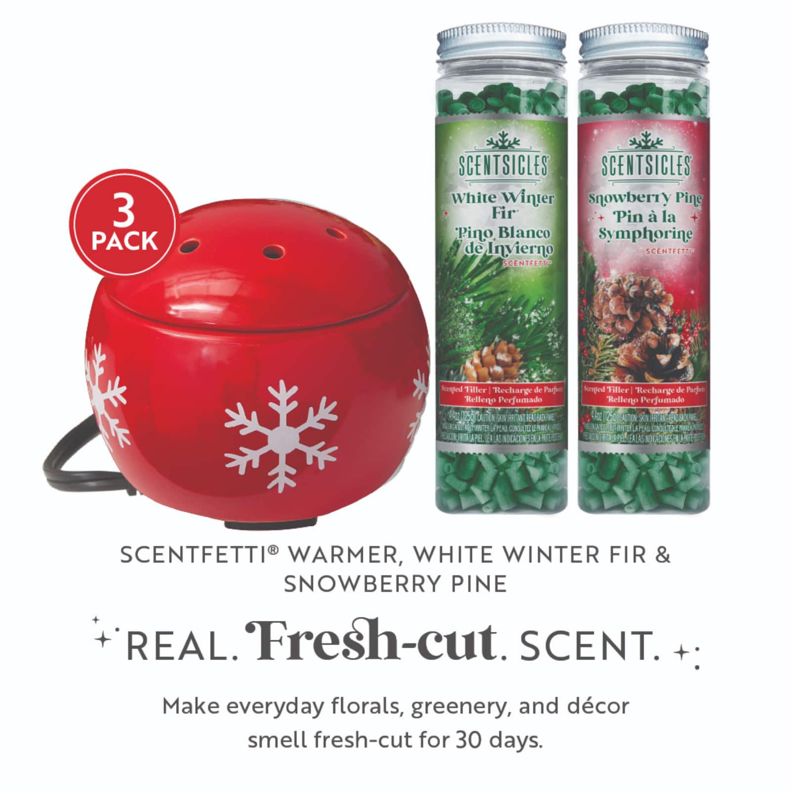 Scentsicles Red Snowflake Warmer with Scentfetti White Winter Fir and Snowberry Pine 3 pack