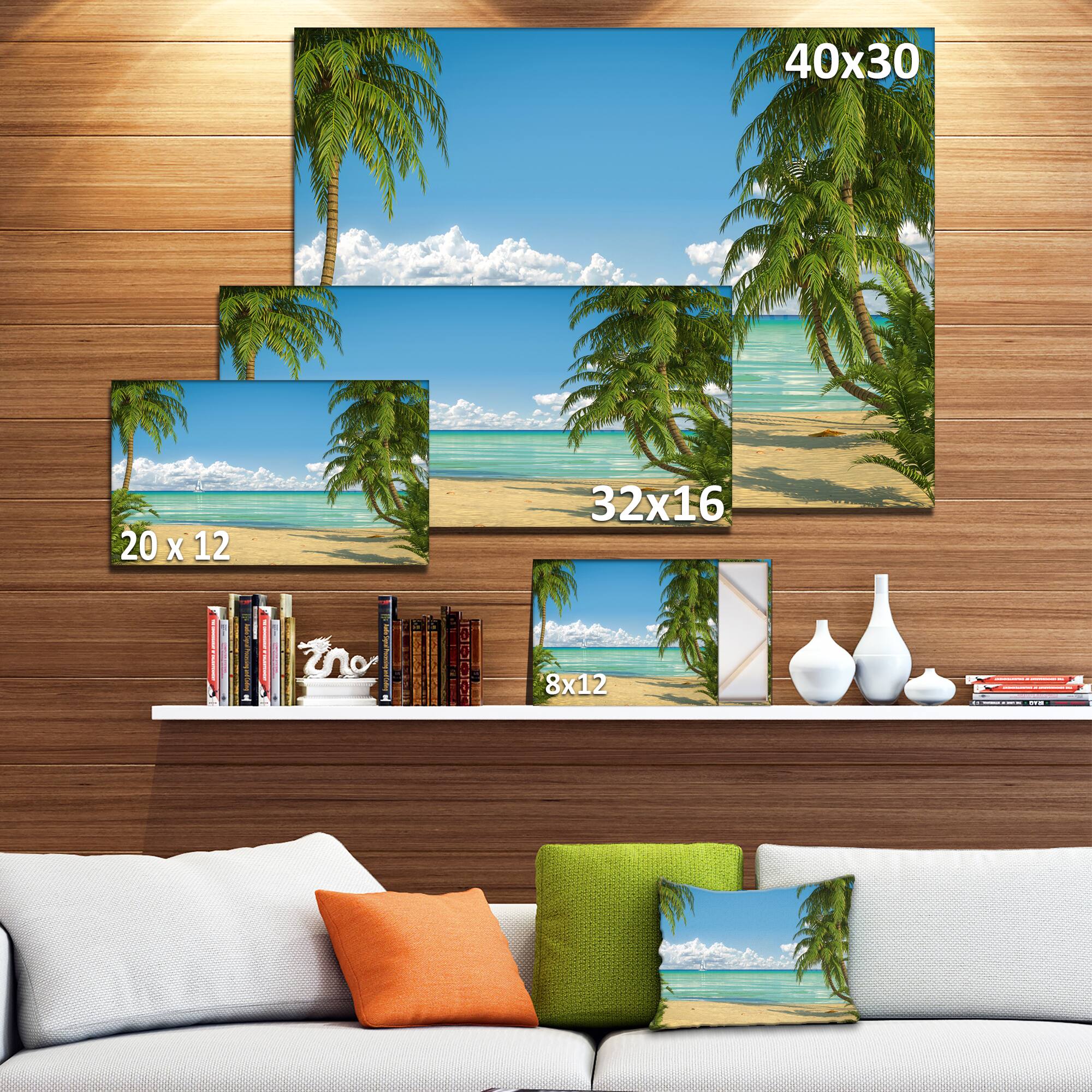 Designart - Palms at Caribbean Beach - Seashore Photo Canvas Art Print