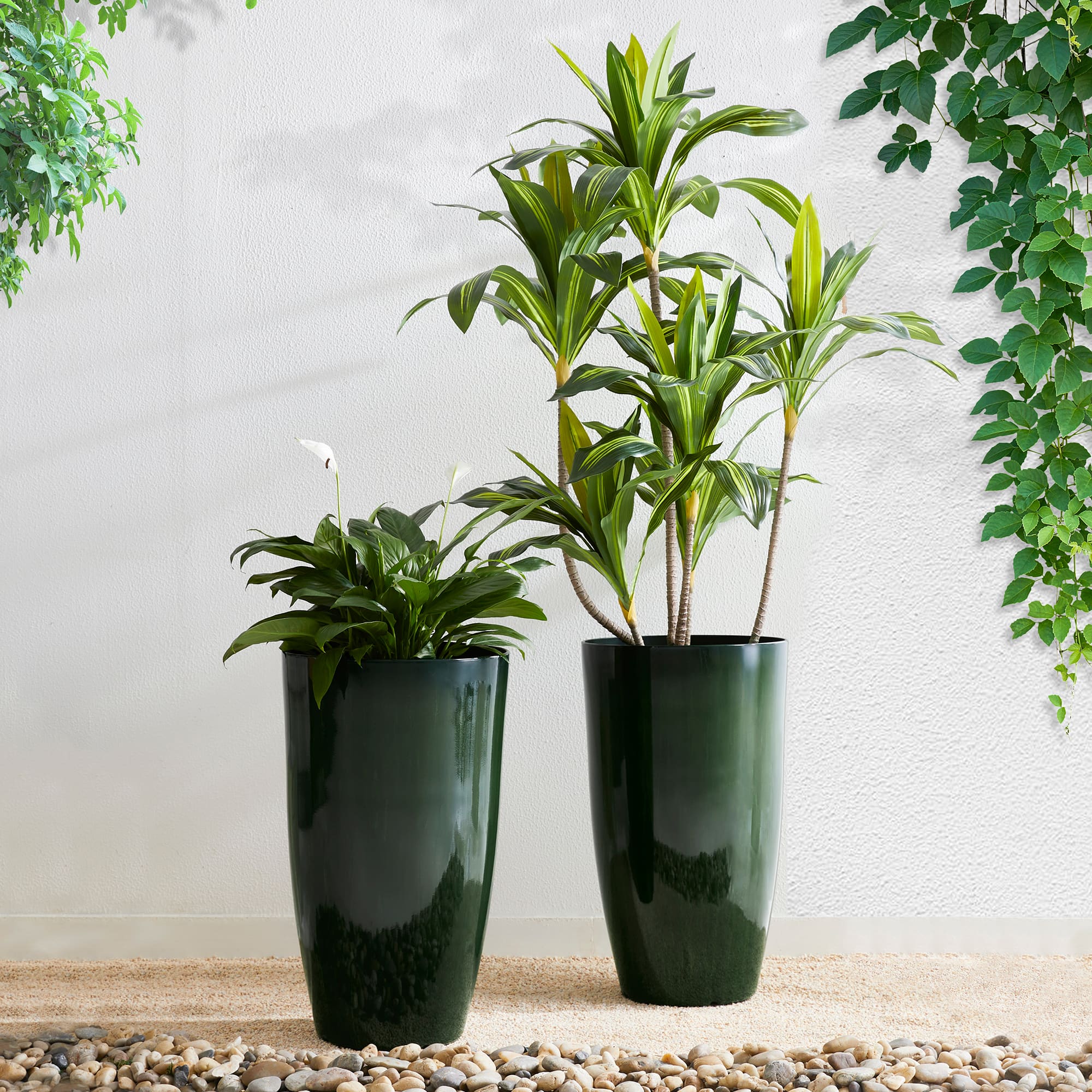 Glitzhome&#xAE; 23.5&#x22; Gradient Green Faux Ceramic Tall Plastic Planters, 2ct.