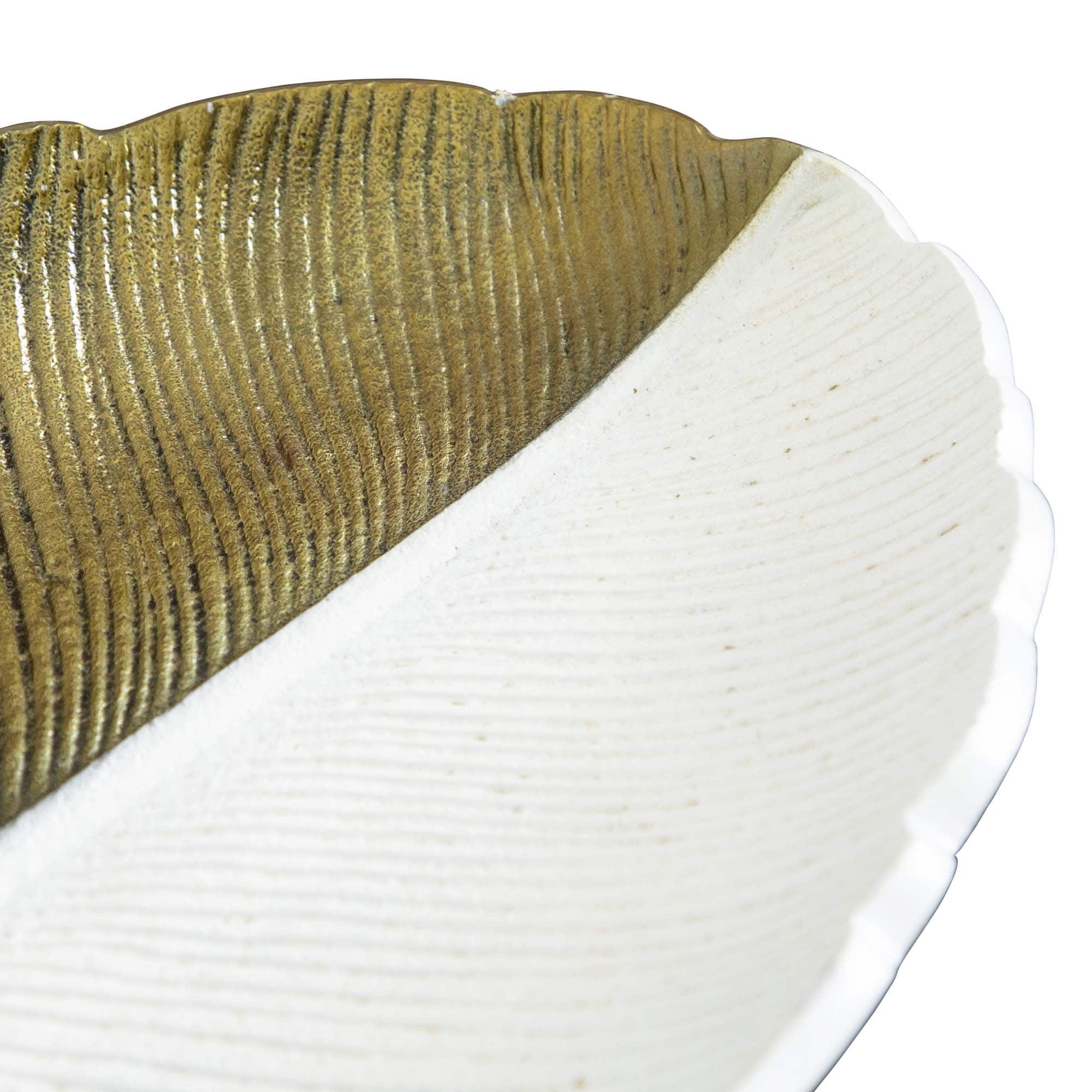 14&#x22; Gold &#x26; White Leaf Decorative Accent Tray