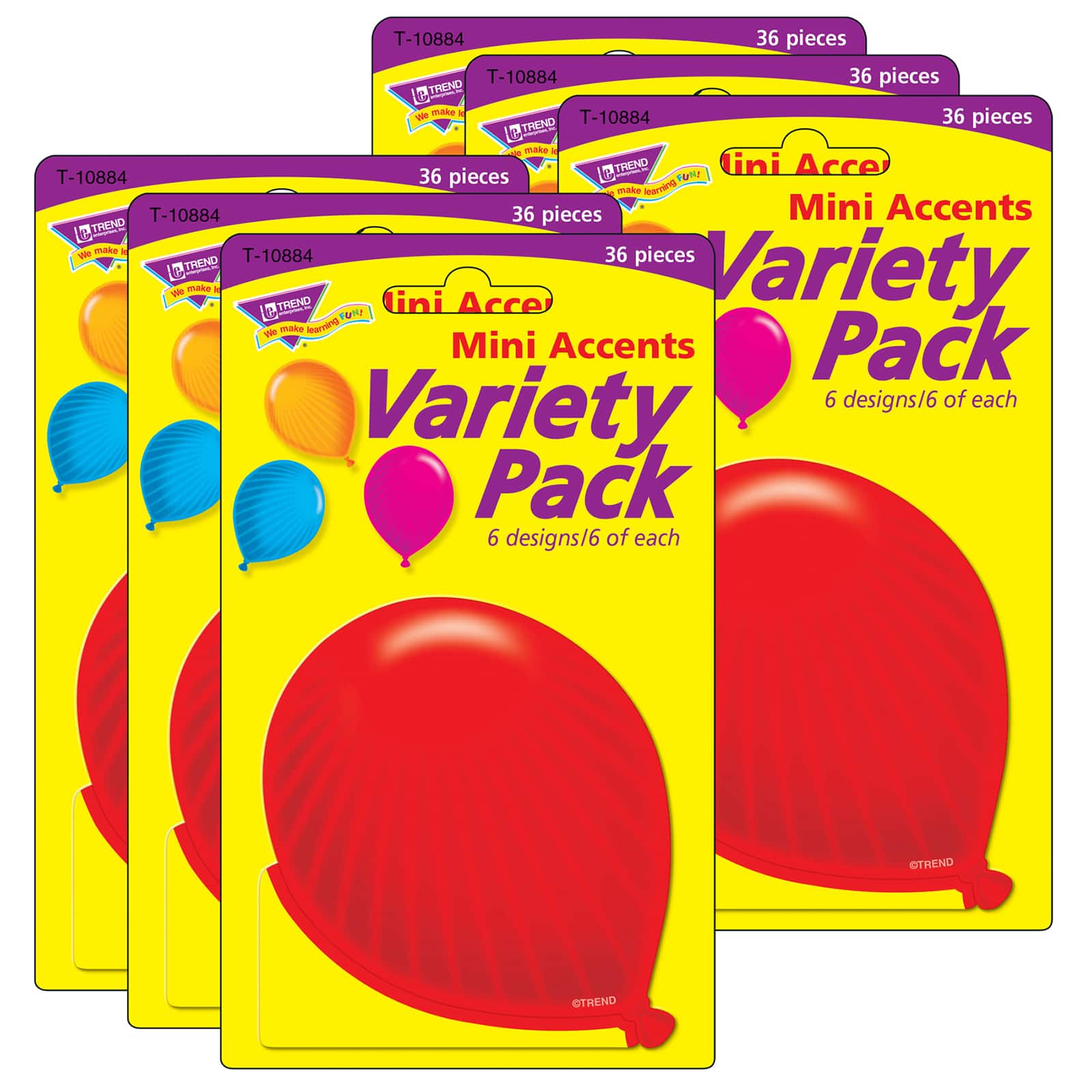 TREND Enterprises® Party Balloons Mini Accents Variety Pack, 6 Packs of 36