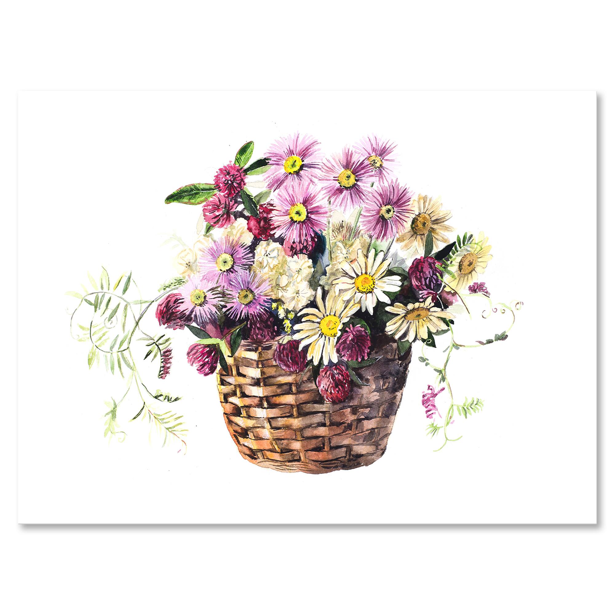 Designart - Bouquet From Meadow Flowers In The Basket - Traditional Canvas Wall Art Print