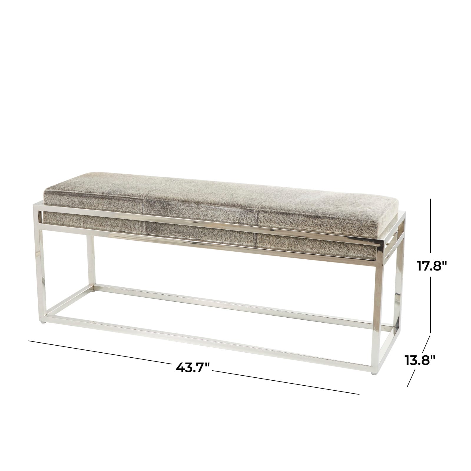 Gray Leather Bench with Silver Stainless Steel Base