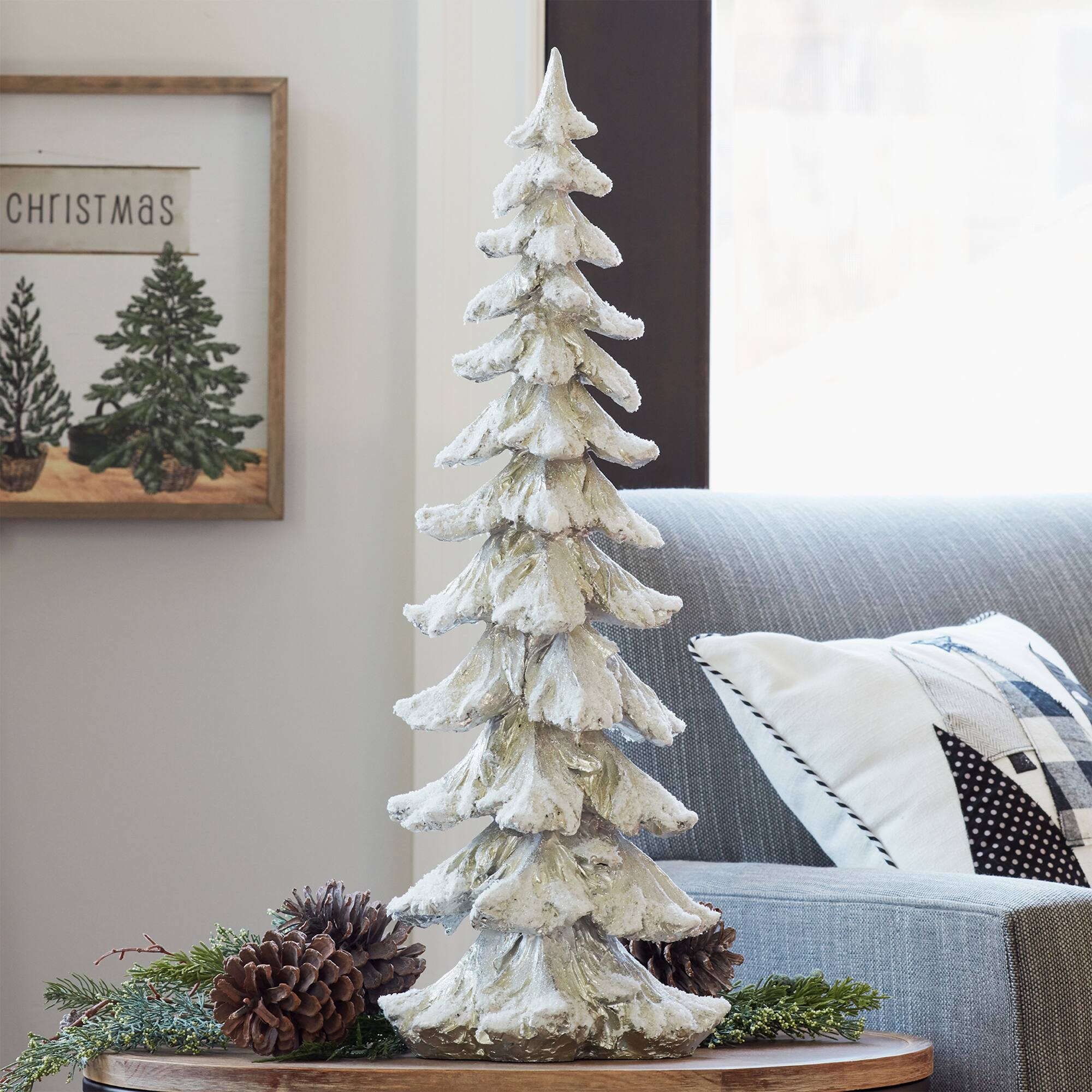 27" Snowy Silver Sculpted Holiday Tree Décor Accent