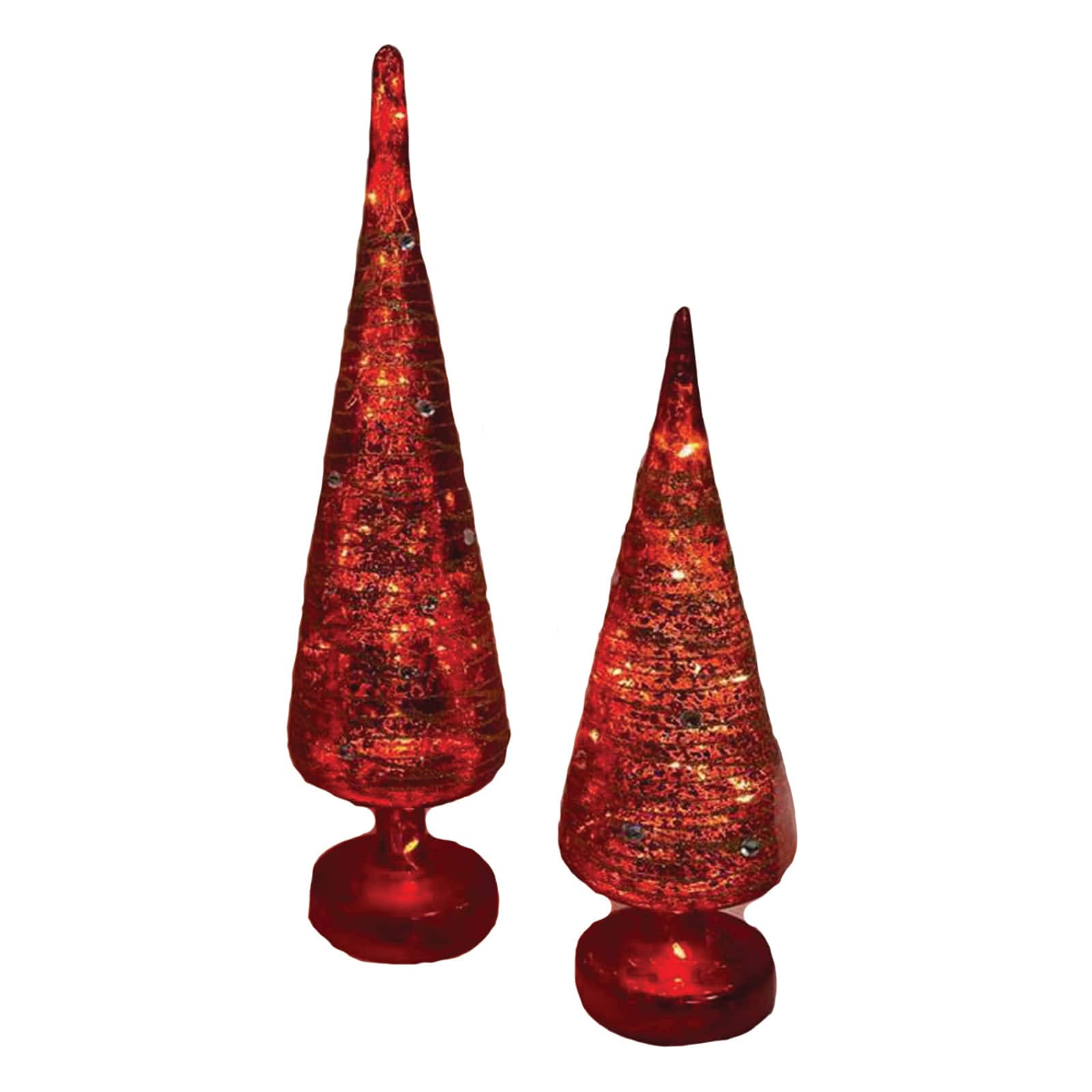 Santa's Workshop 12 & 14" Red Glass LED Tree Set