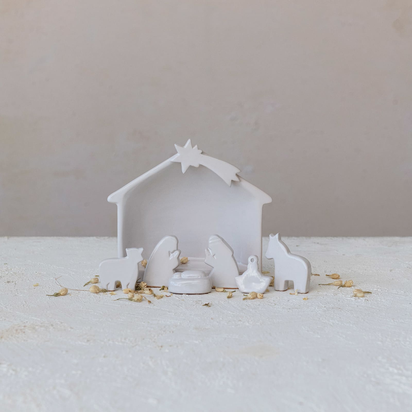 Hello Honey&#xAE; 5.5&#x22; White Stoneware Nativity Set in Reactive Glaze