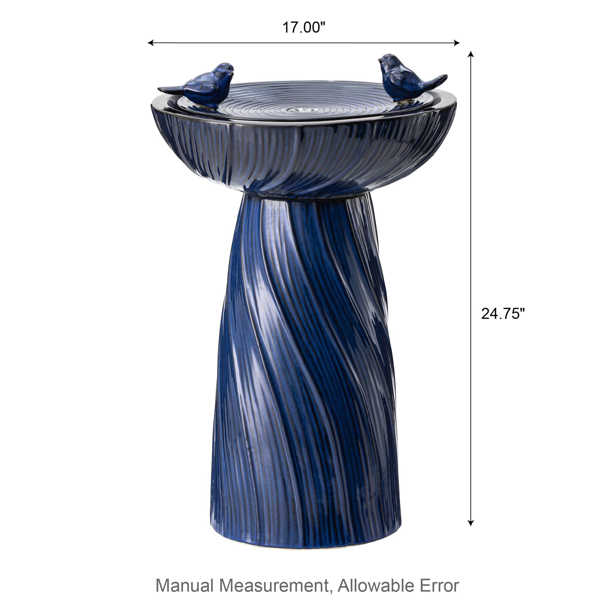 Glitzhome&#xAE; 24.75&#x22; LED Cobalt Blue Twist Ceramic Birdbath Outdoor Floor Fountain