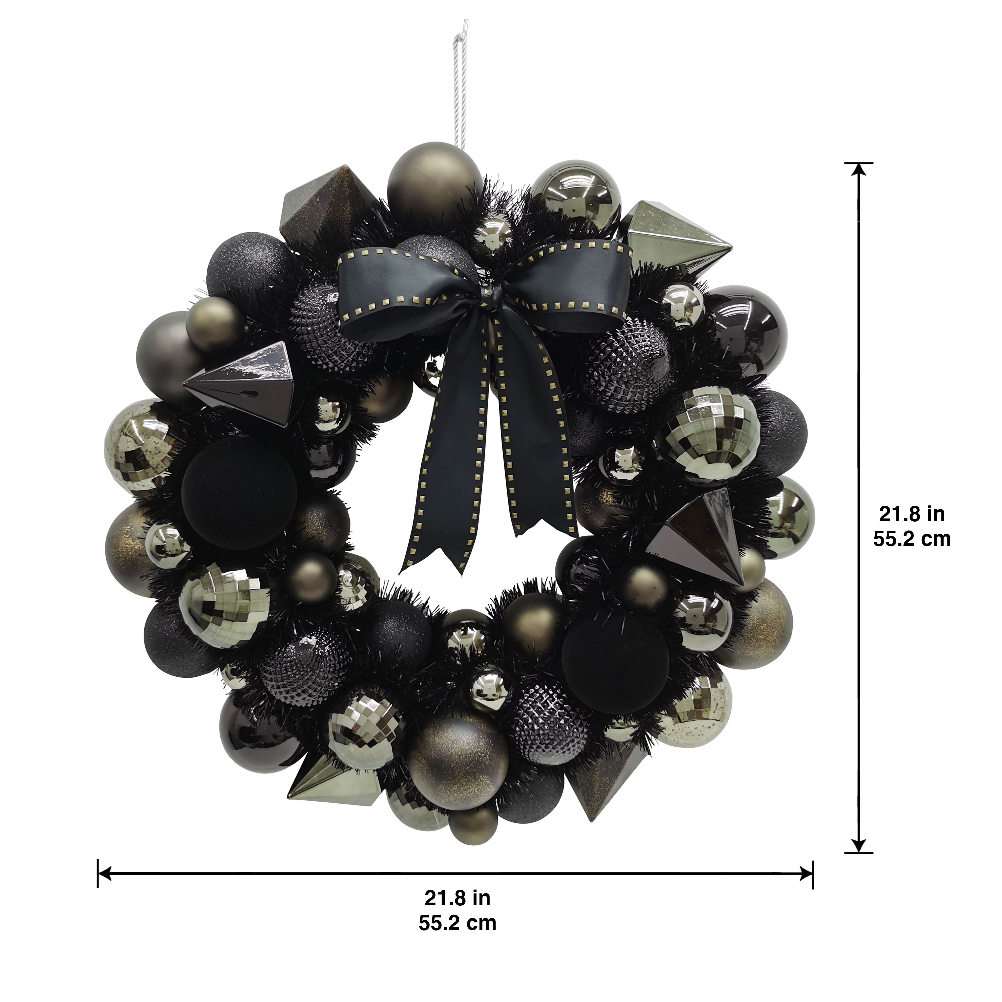 21&#x22; Black, Silver &#x26; Gold Ornament Wreath with Bow by Ashland&#xAE;