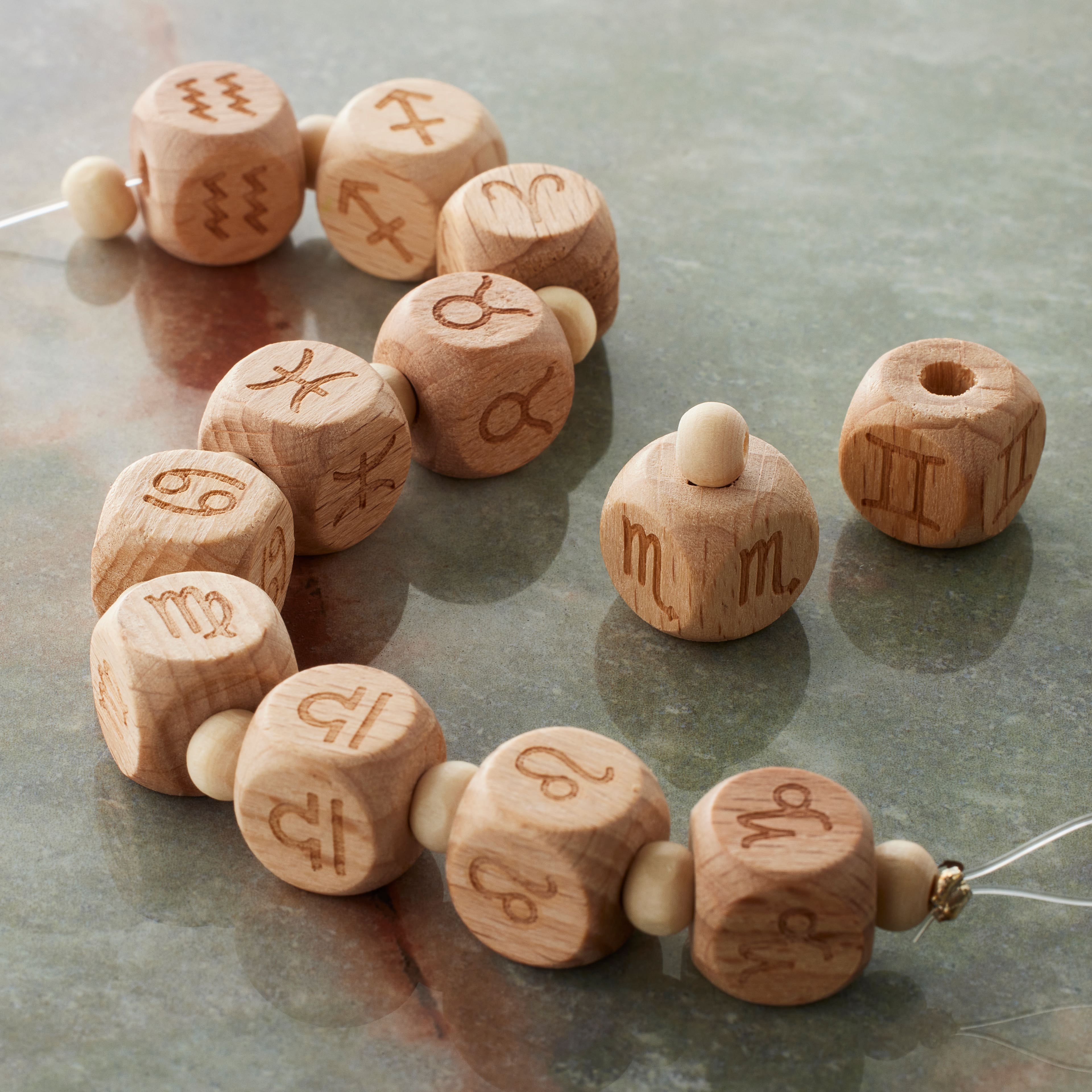Natural Zodiac Wood Cube Beads, 11mm by Bead Landing&#x2122;