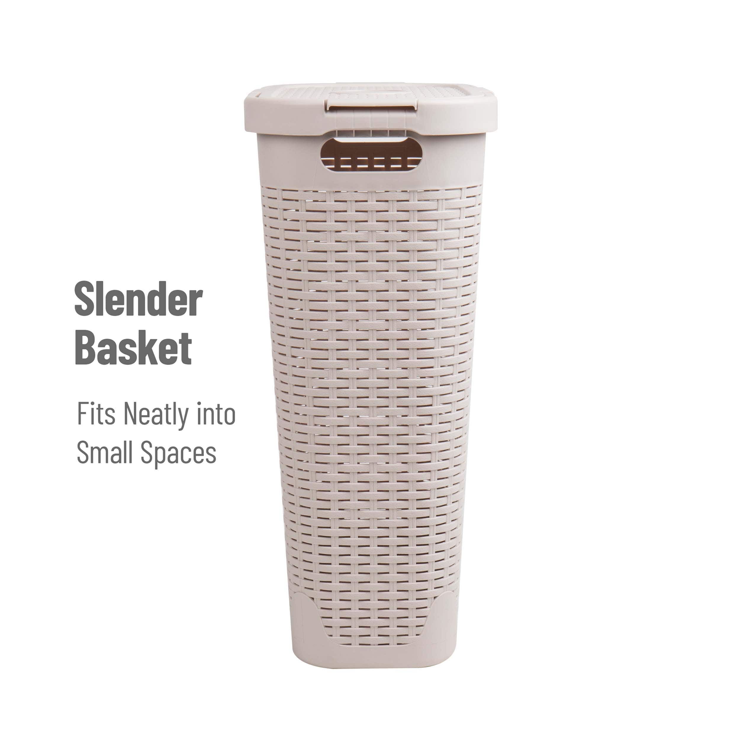 Mind Reader 40L Ventilated Slim Laundry Hamper with Cut Out Handles &#x26; Attached Hinged Lid, 2ct.