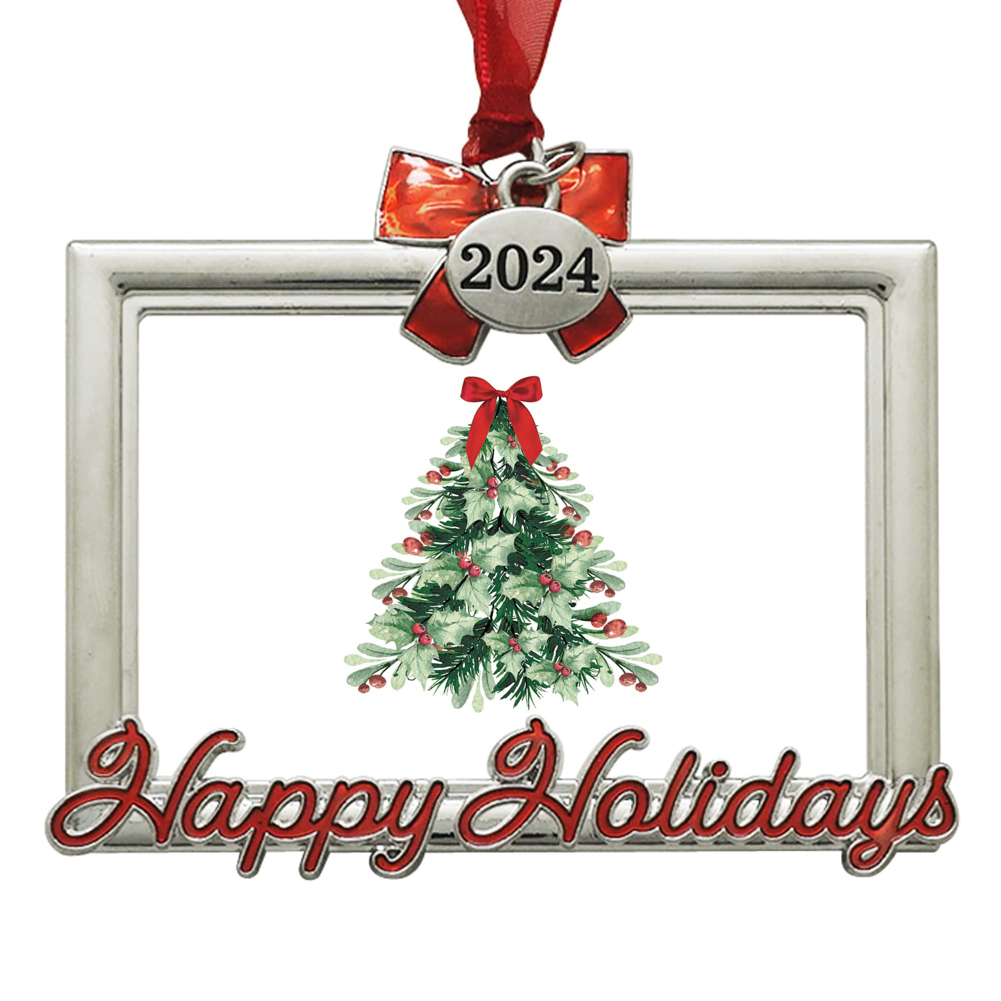 2&#x22; x 3&#x22; Silver with Red Bow 2024 Ornament Frame by Studio D&#xE9;cor&#xAE;