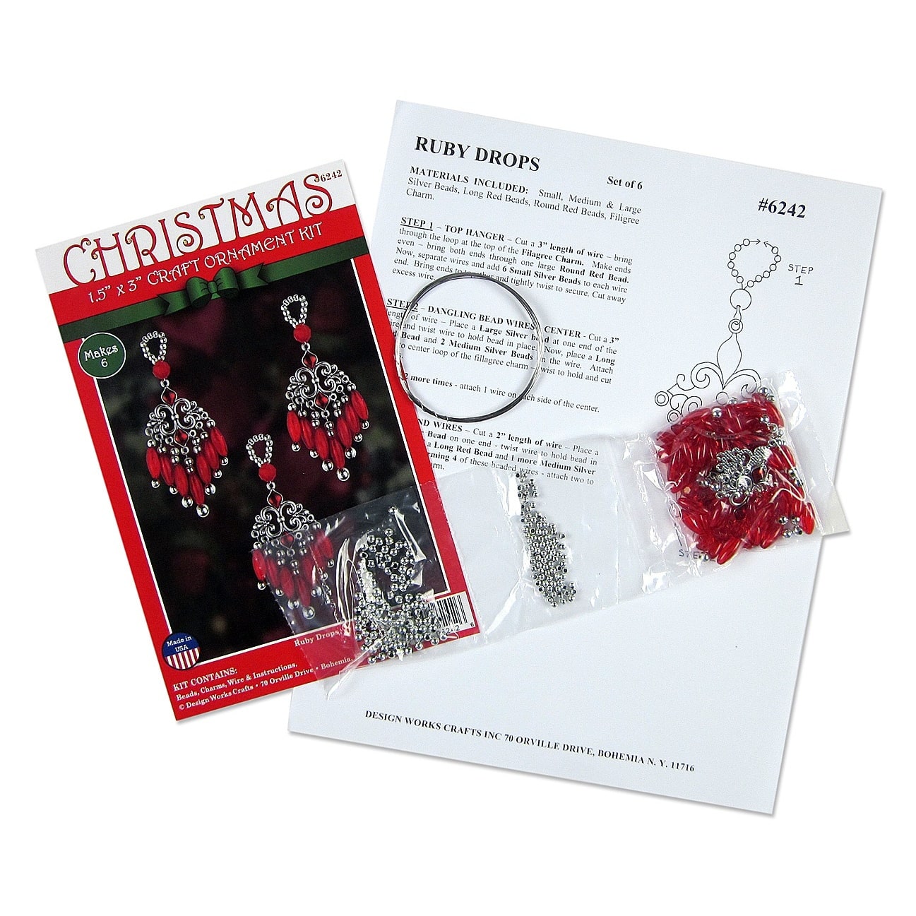 Design Works&#x2122; 6ct. Ruby Drop Beaded Ornament Kit