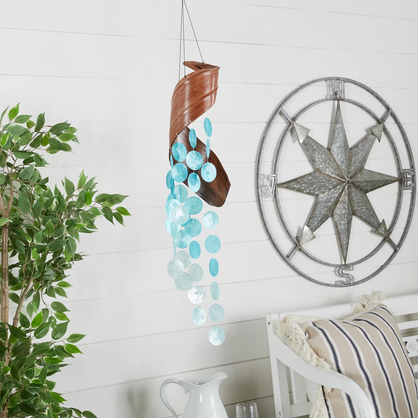 Teal Capiz Coastal Windchime, 5&#x22; x 32&#x22;