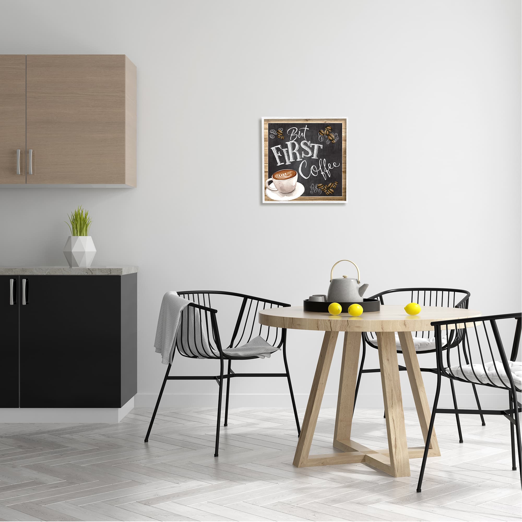 Stupell Industries But First Coffee Typography Chalkboard Latte Beans Framed Giclee Art