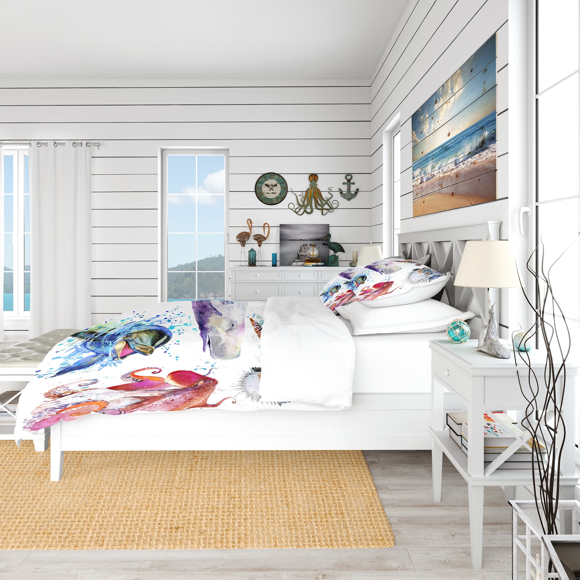 Designart &#x27;Amazing Undersea Life Collage&#x27; Nautical &#x26; Coastal Bedding Set - Duvet Cover &#x26; Shams