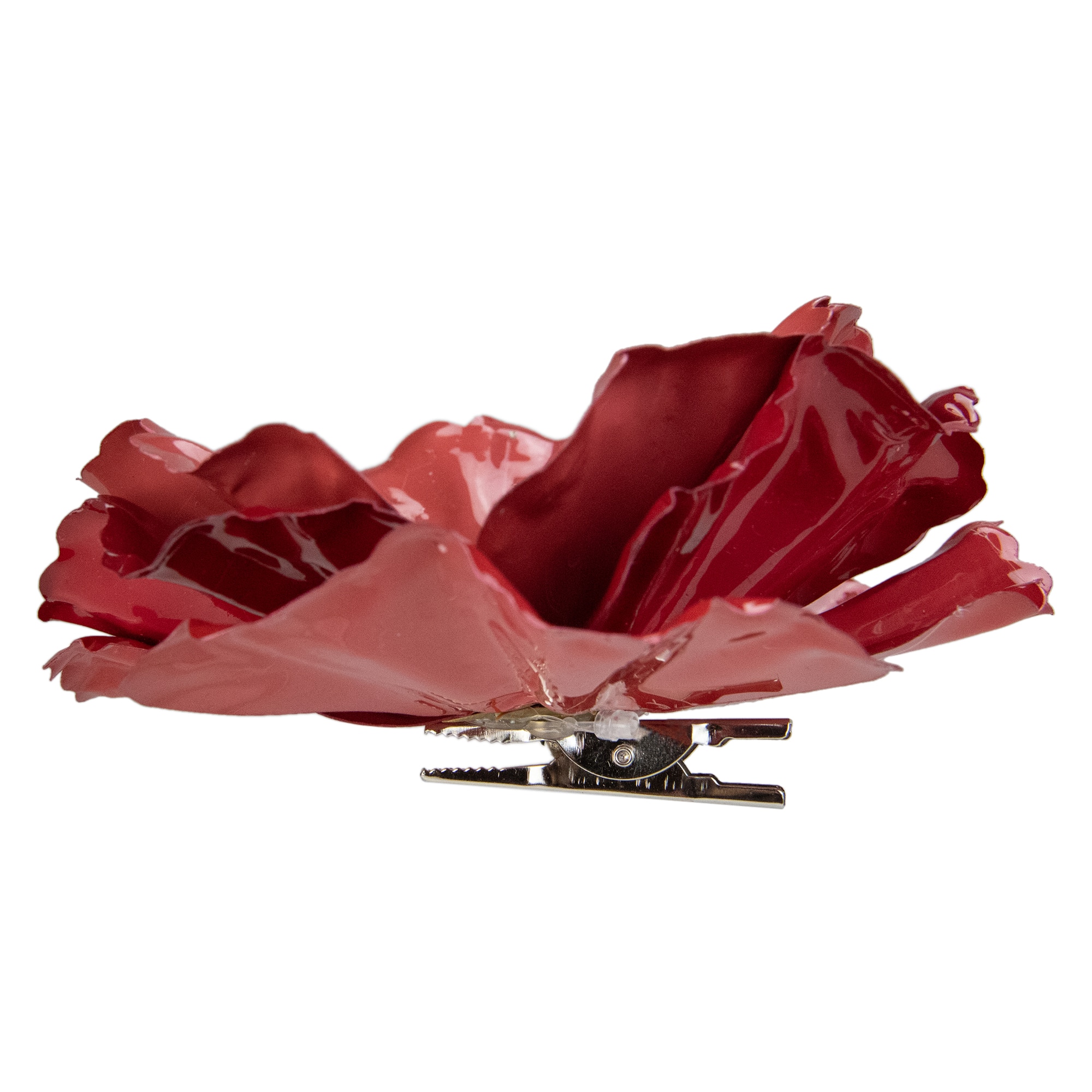 Shiny Poppy Flower Clip Christmas Ornament - 4.75" - Coral Pink