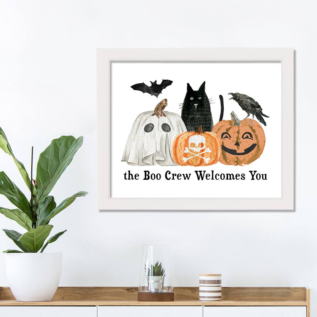 The Boo Crew Welcomes You White Framed Print Wall Art